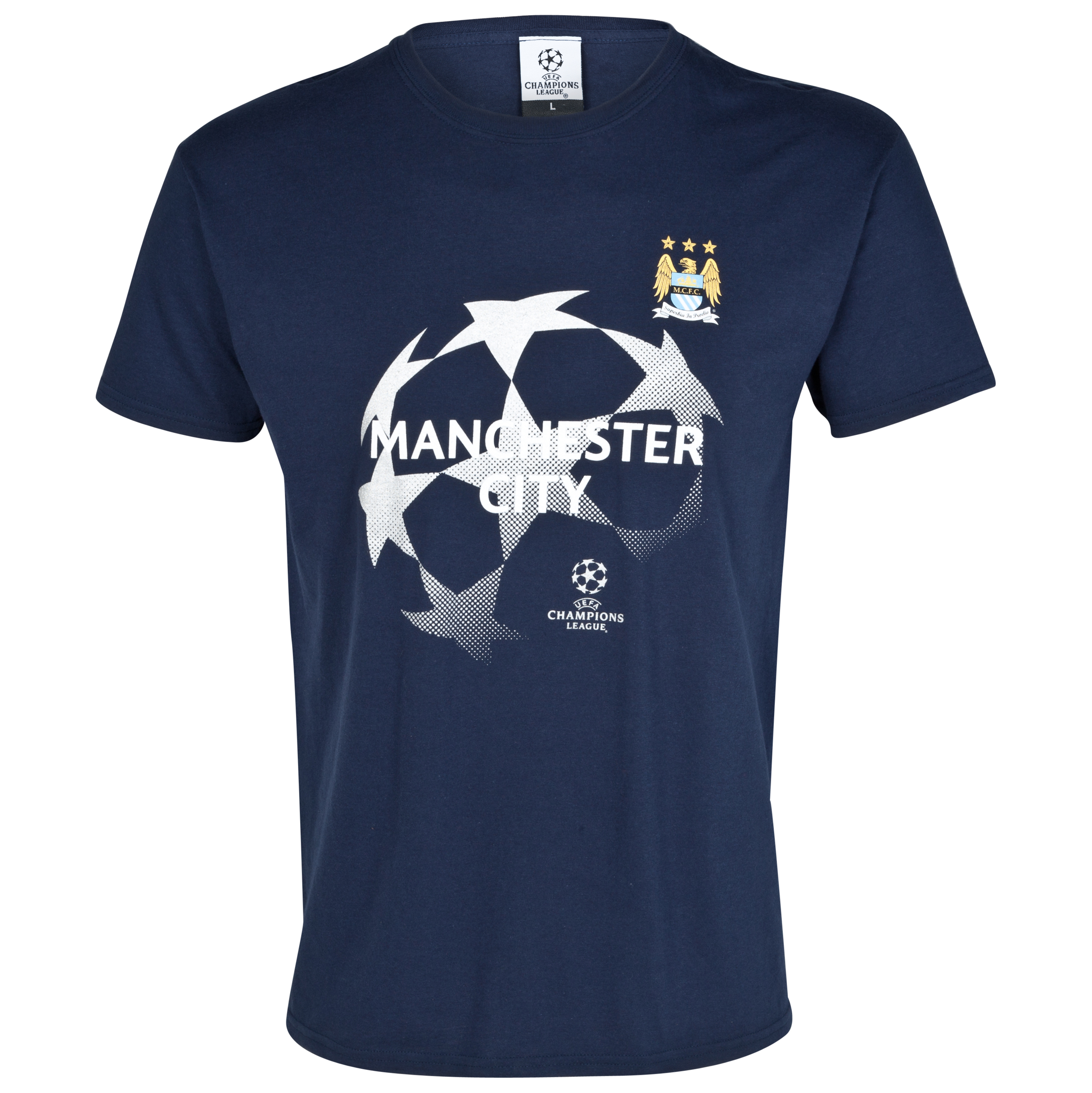 Manchester City UEFA Champions League Metallic Print Starball T-Shirt - Navy