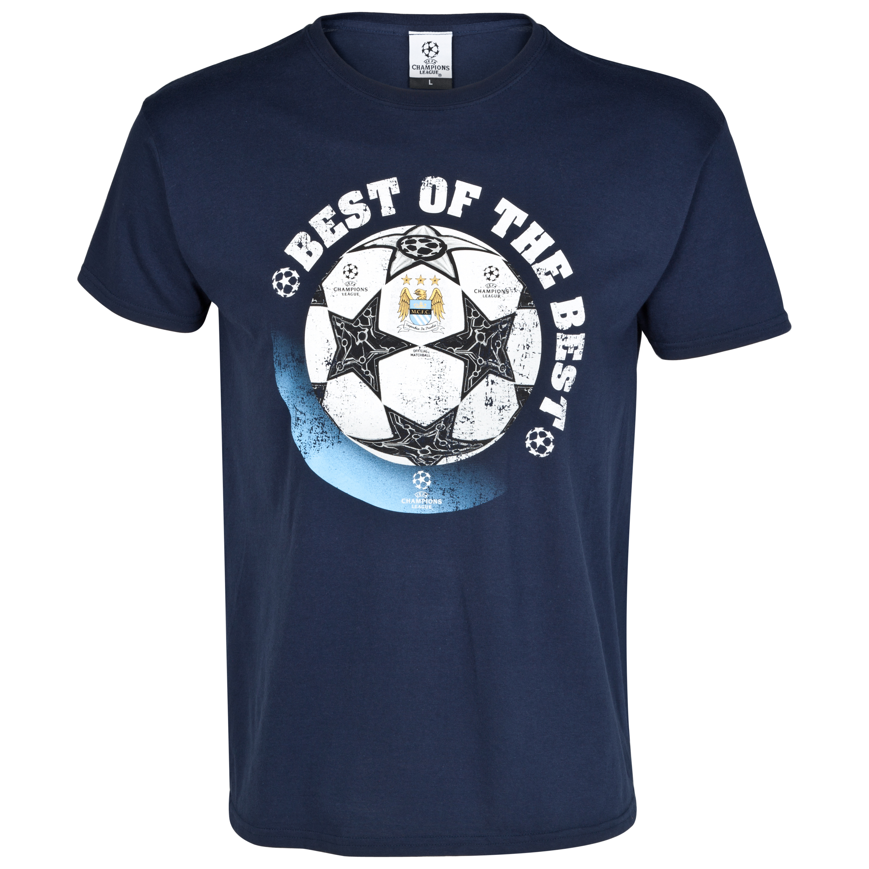 Manchester City UEFA Champions League Official Ball Printed T-Shirt - Navy