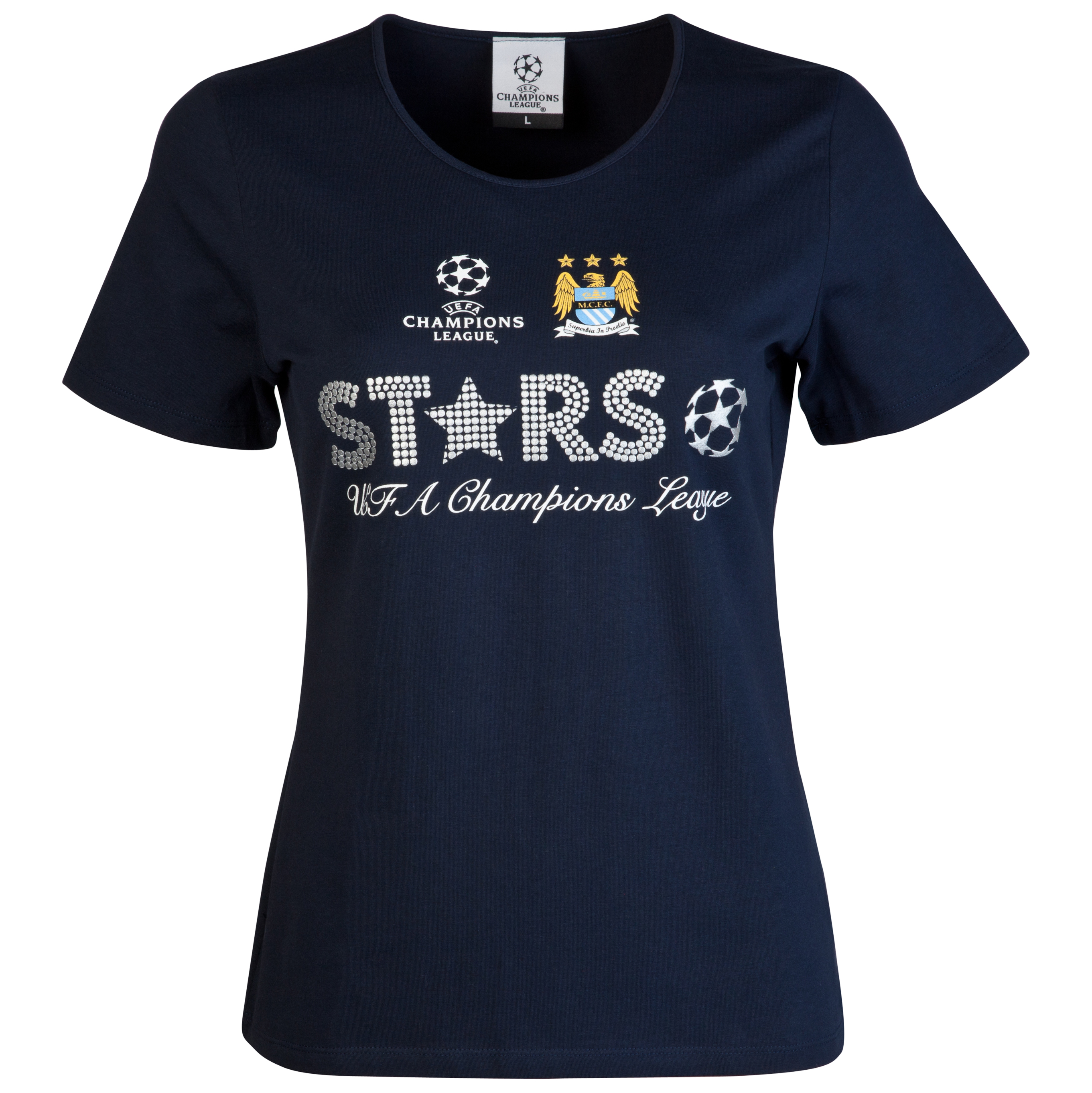 Manchester City UEFA Champions League Metallic Print T-Shirt - Navy - Womens