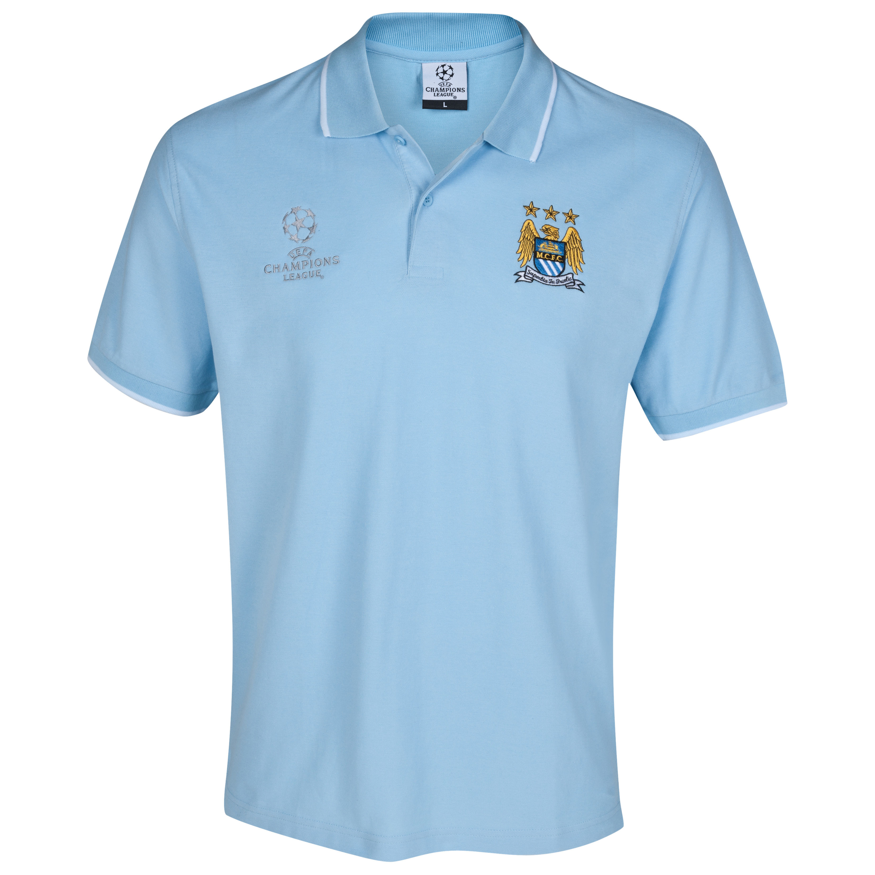 Manchester City UEFA Champions League Embroidered Tipped Polo - Sky