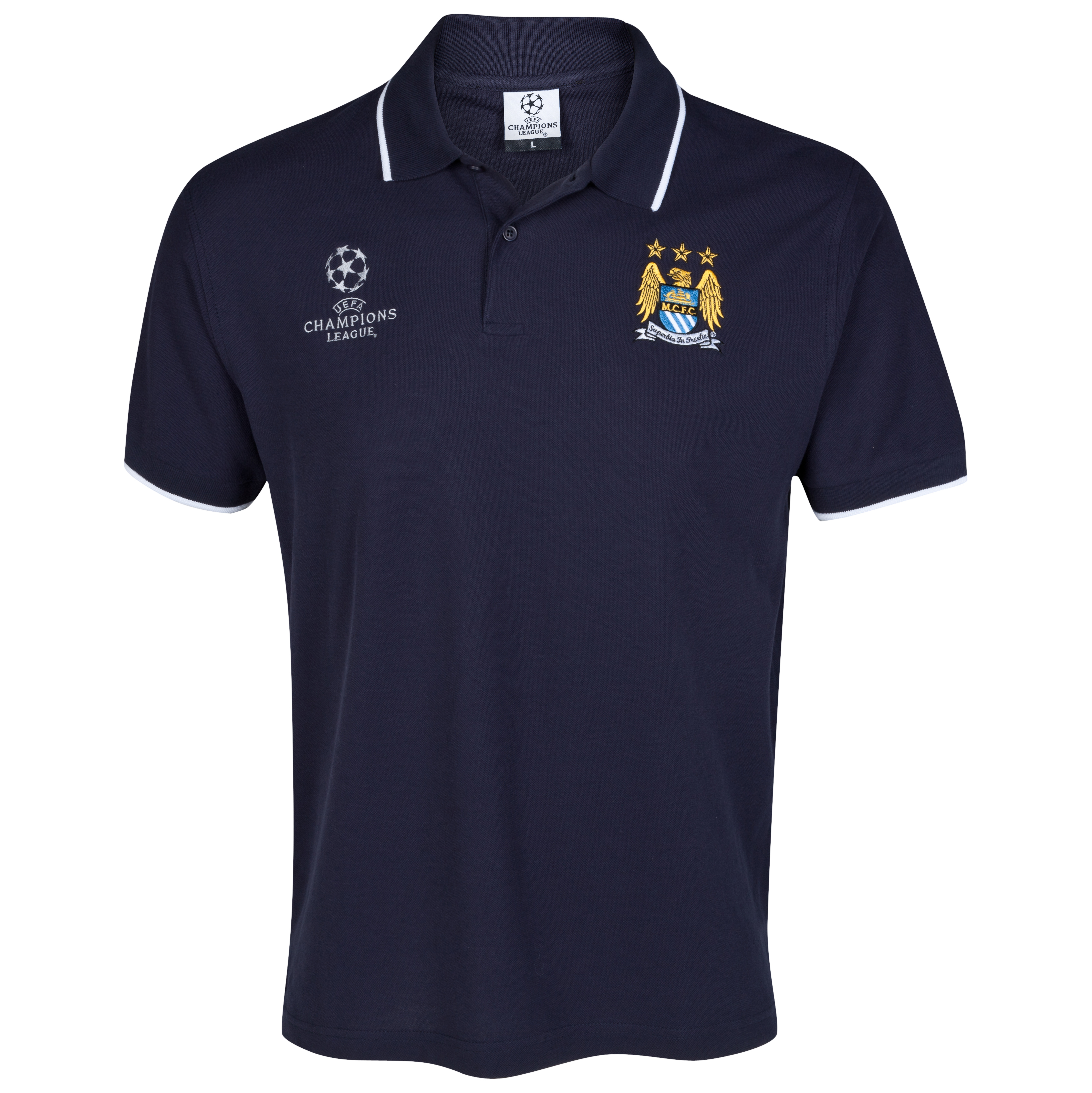 Manchester City UEFA Champions League Embroidered Tipped Polo - Navy