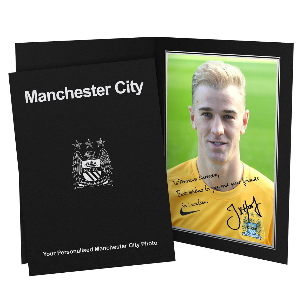 Manchester City Personalised Signature Photo in Presentation Folder - Hart