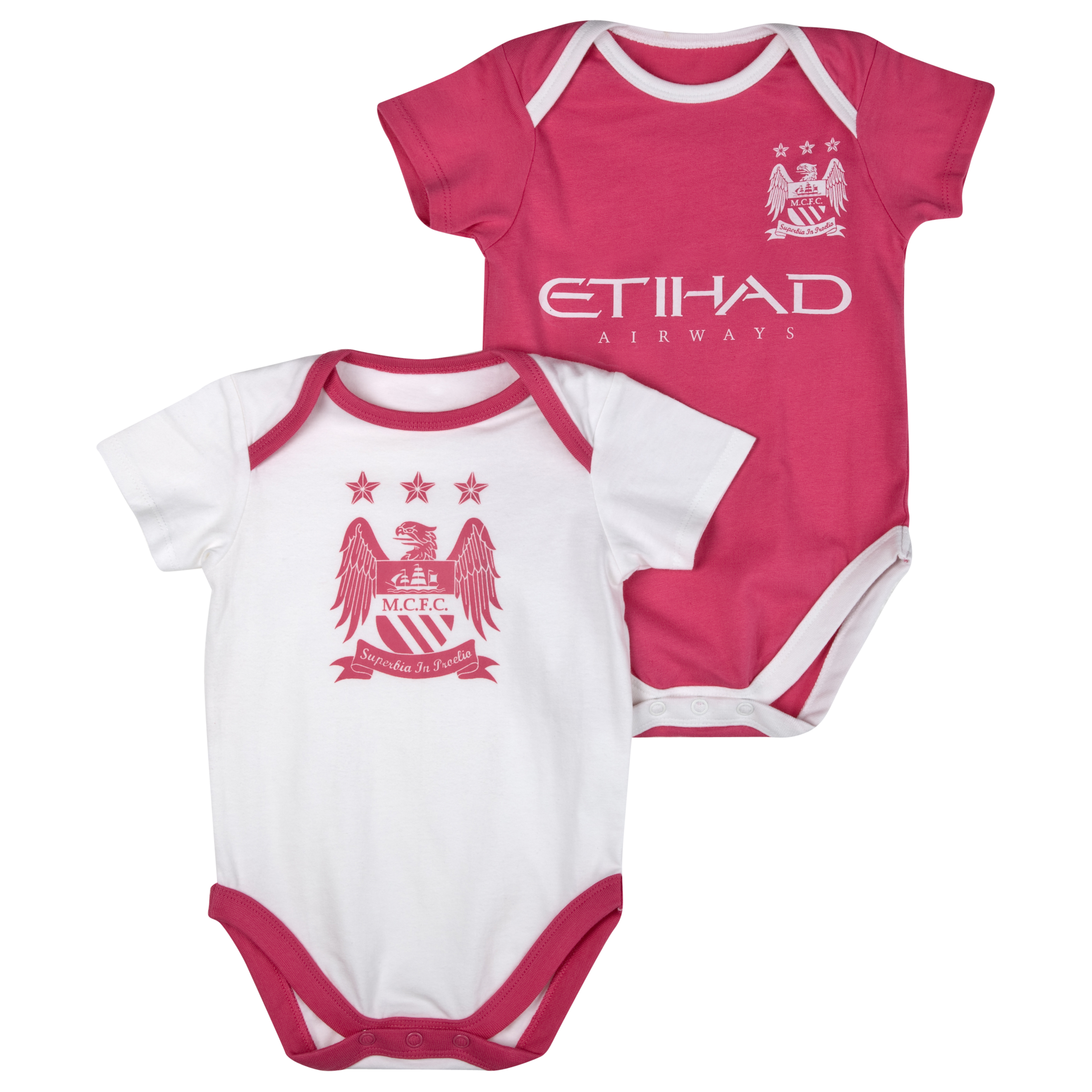 Manchester City 11-12 Kit Pack of 2 Bodysuits - Pink-White