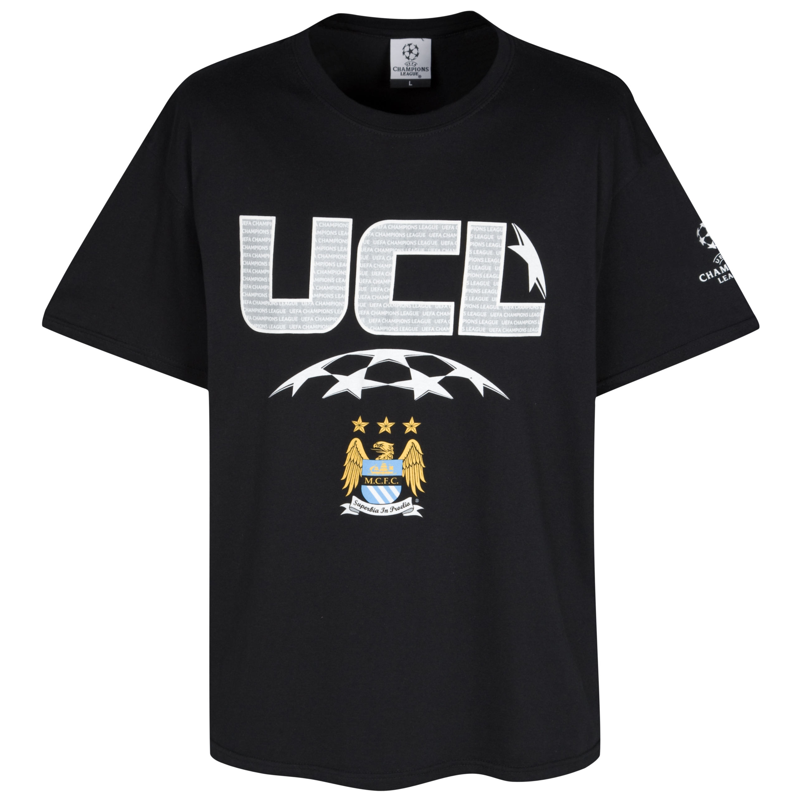 Manchester City Champions League High Build Printed T-Shirt - Black - Jnr