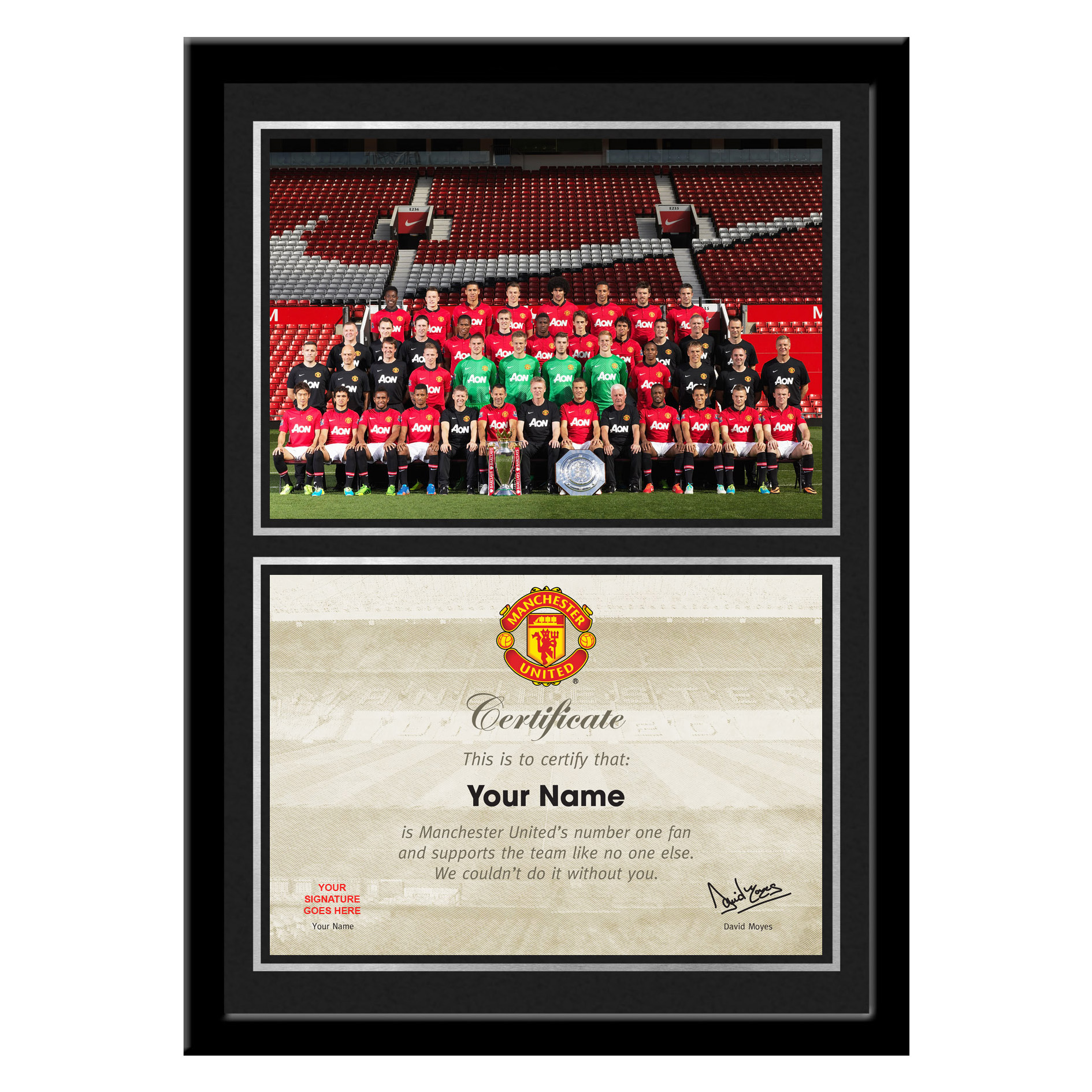 Manchester United Personalised No 1 Fan Certificate with Team Photo - Framed