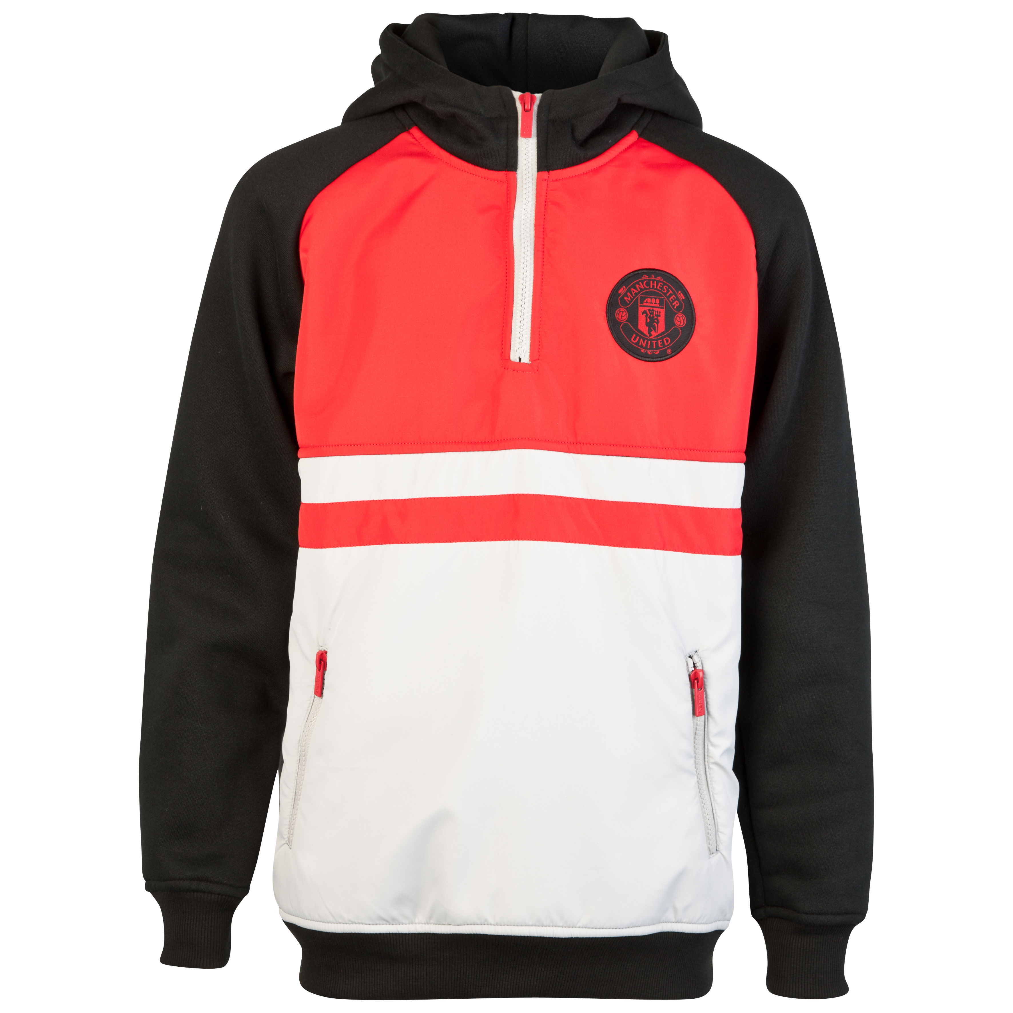 Manchester United Nylon Overlay 1/2 Zip Hoody - Black/Red/Grey Marl - Older Boys
