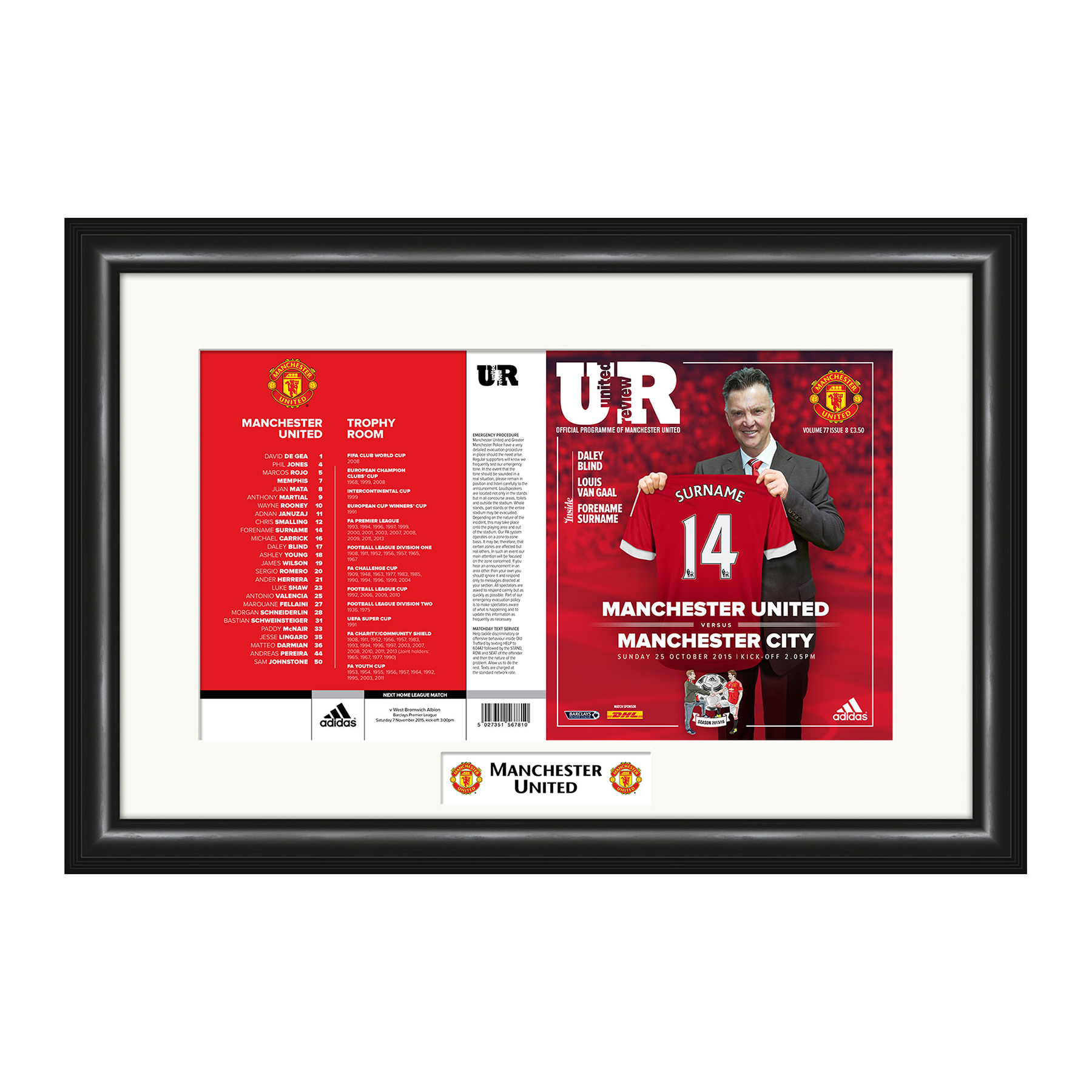 Manchester United Personalised Matchday Programme