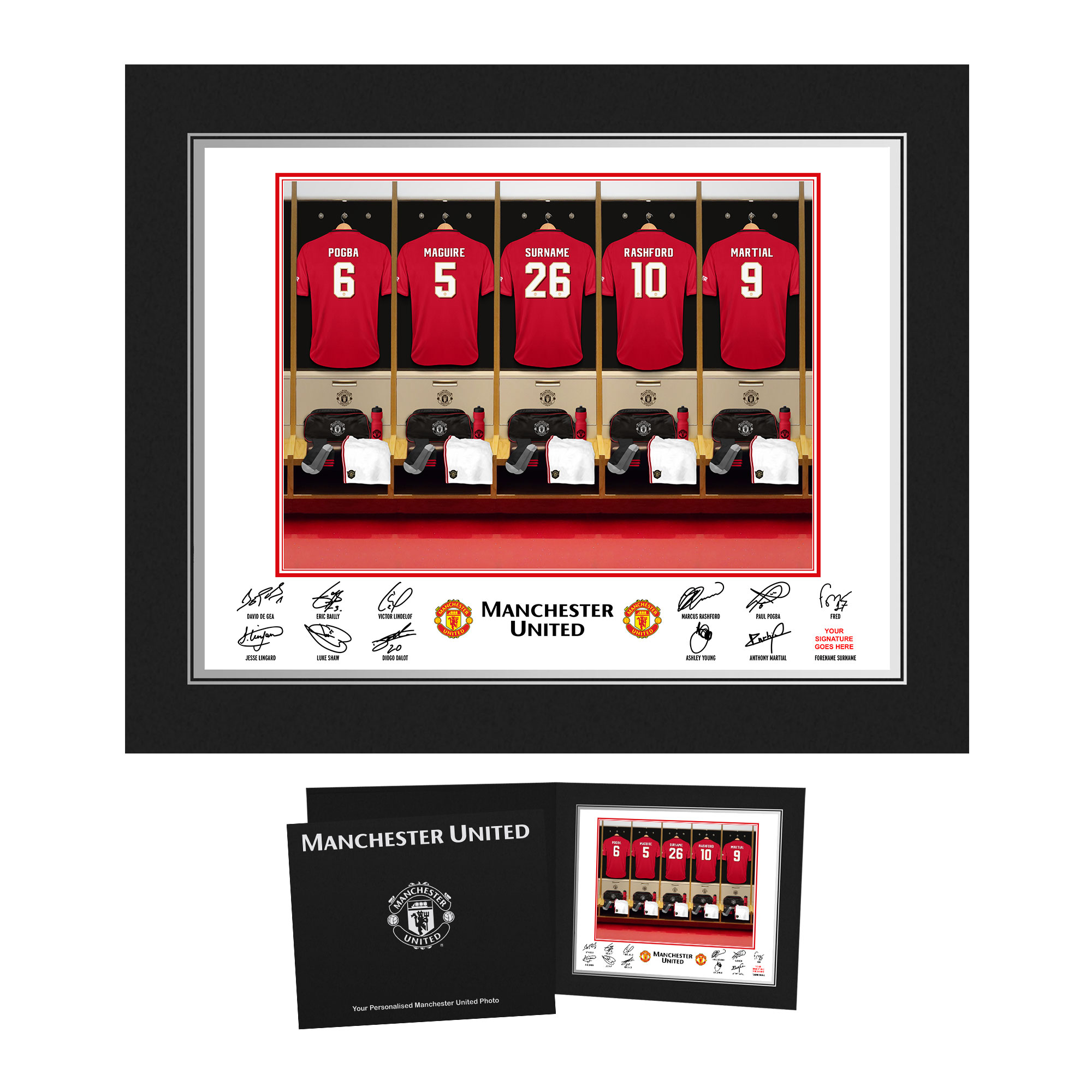 Manchester United Personalised Dressing Room Photo in Presentation Folder