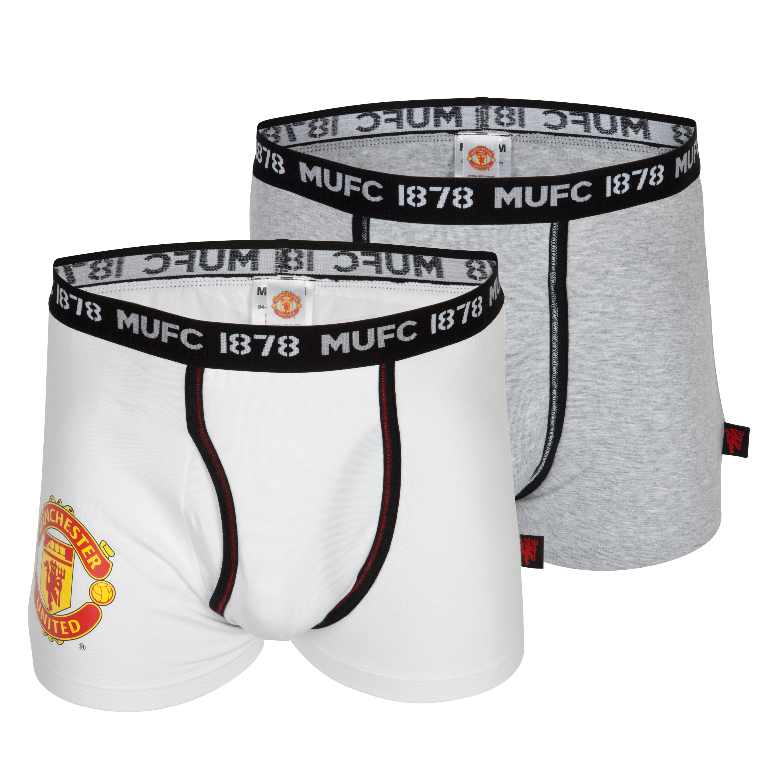 Manchester United 2 Pack Crest Boxer Shorts - Grey Marl/White - Mens