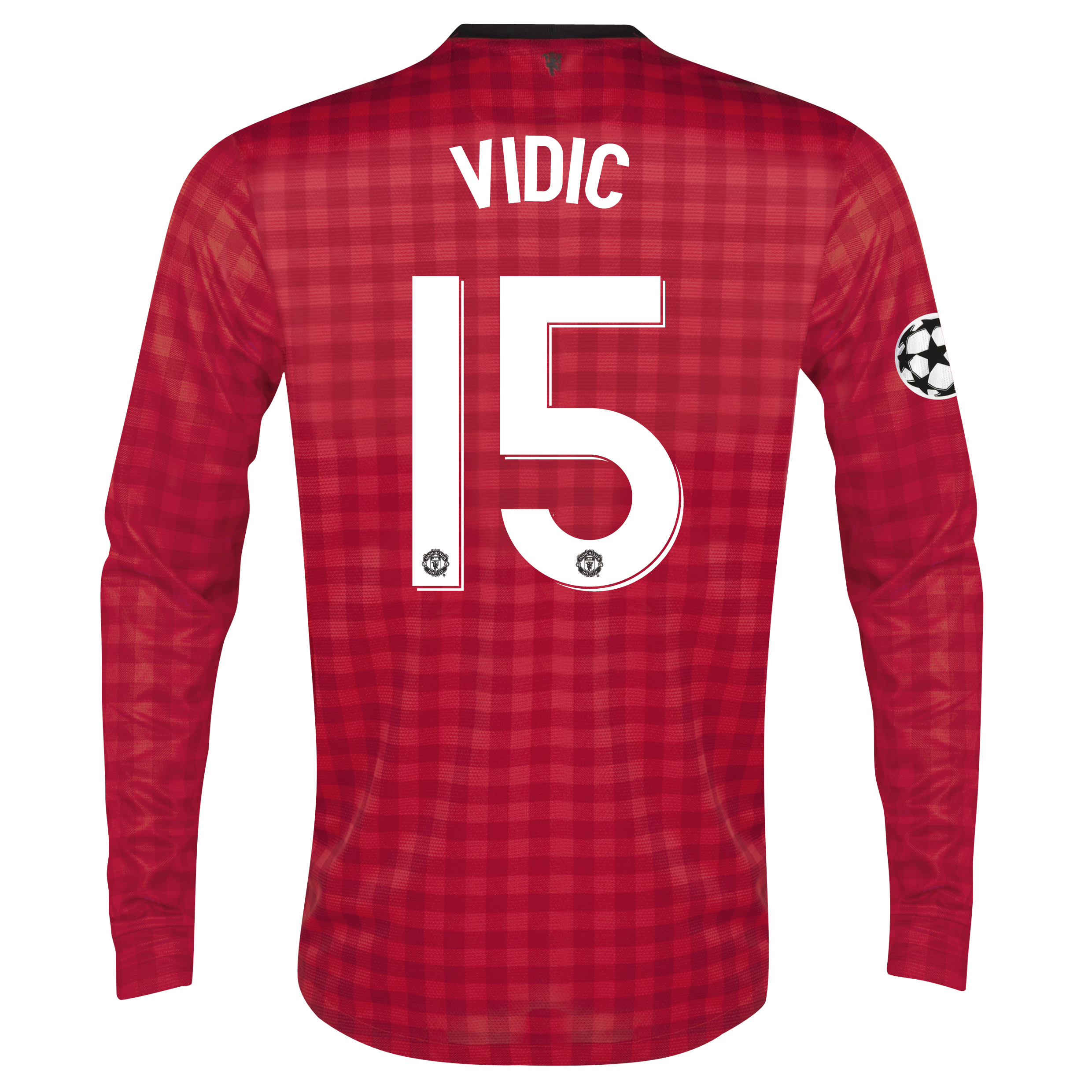 Man United UEFA Champions League Home Shirt 2012/13 - Long Sleeved with Vidic 15 printing