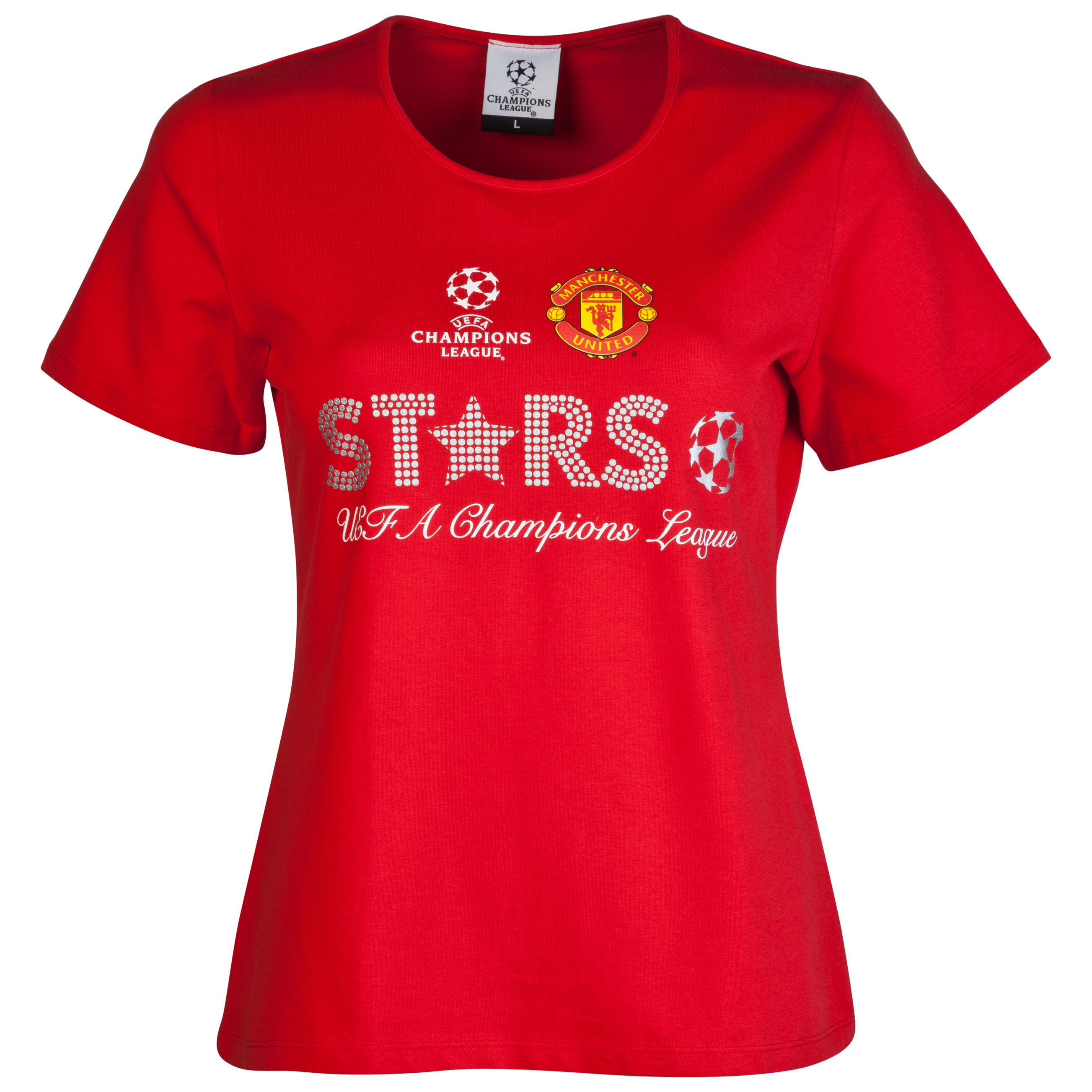 Manchester United UEFA Champions League Metallic Print T-Shirt - Red - Womens