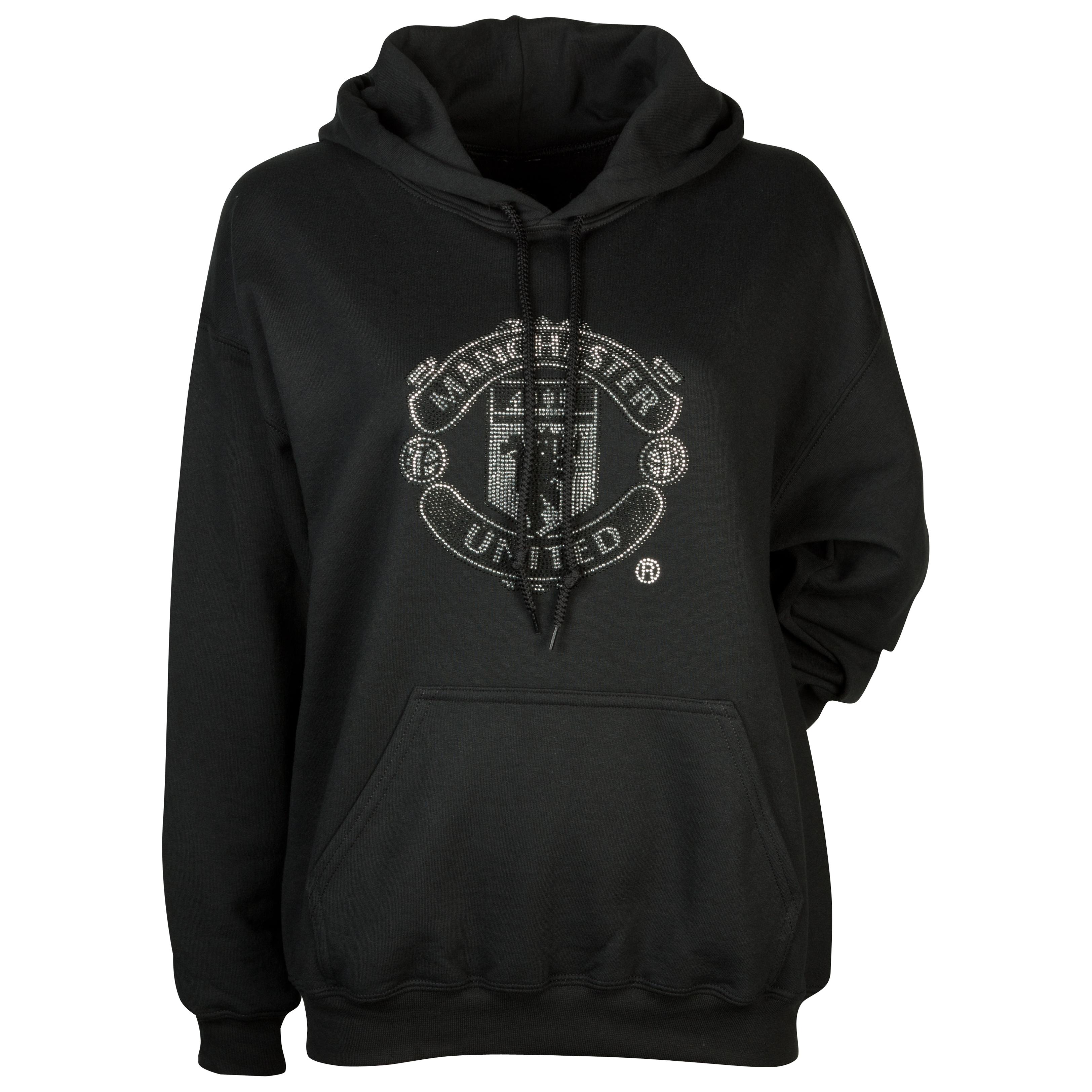Manchester United Rhinestone Crest Hoody - Black - Womens Size 16