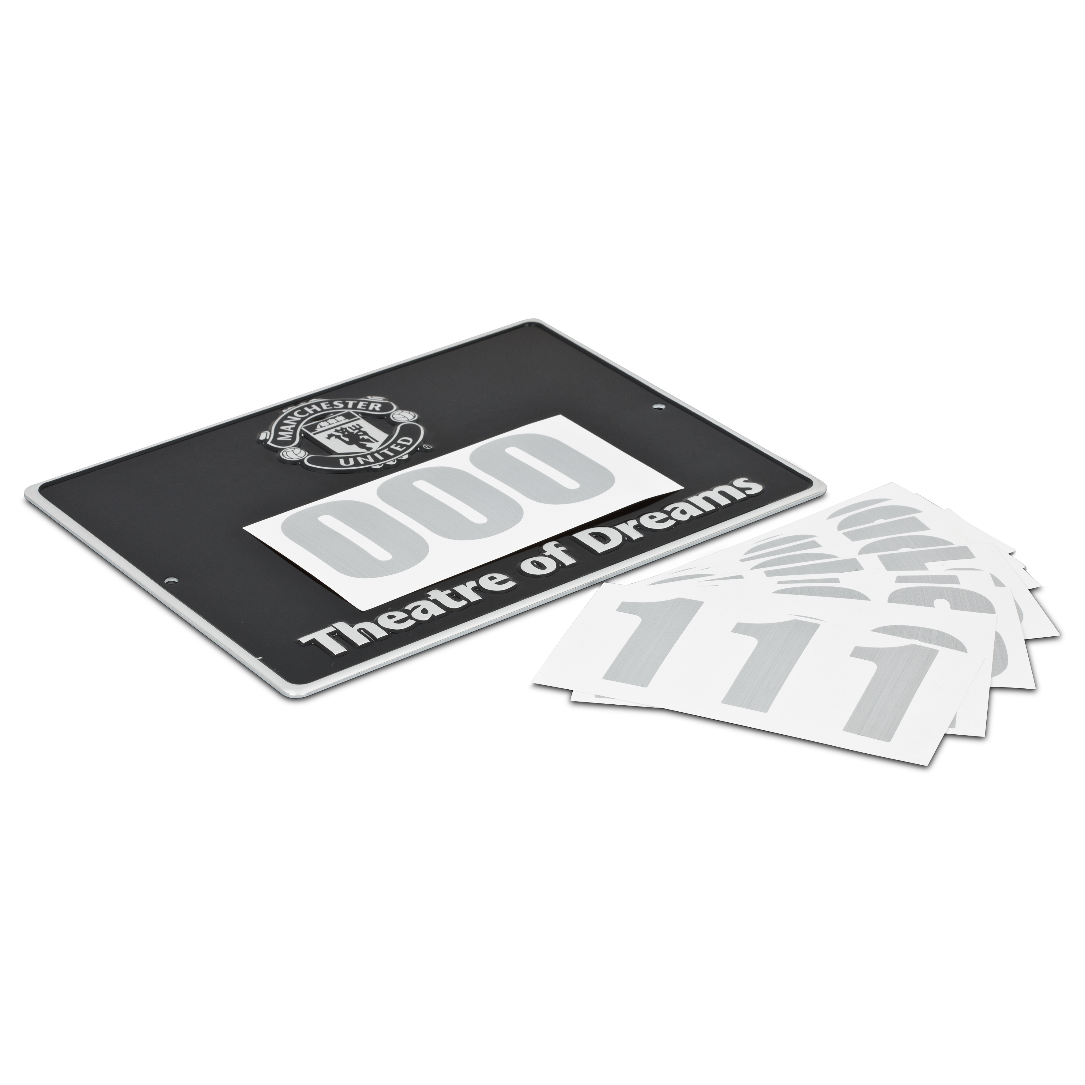 Manchester United Personalised Door Number Plaque - Black/Silver