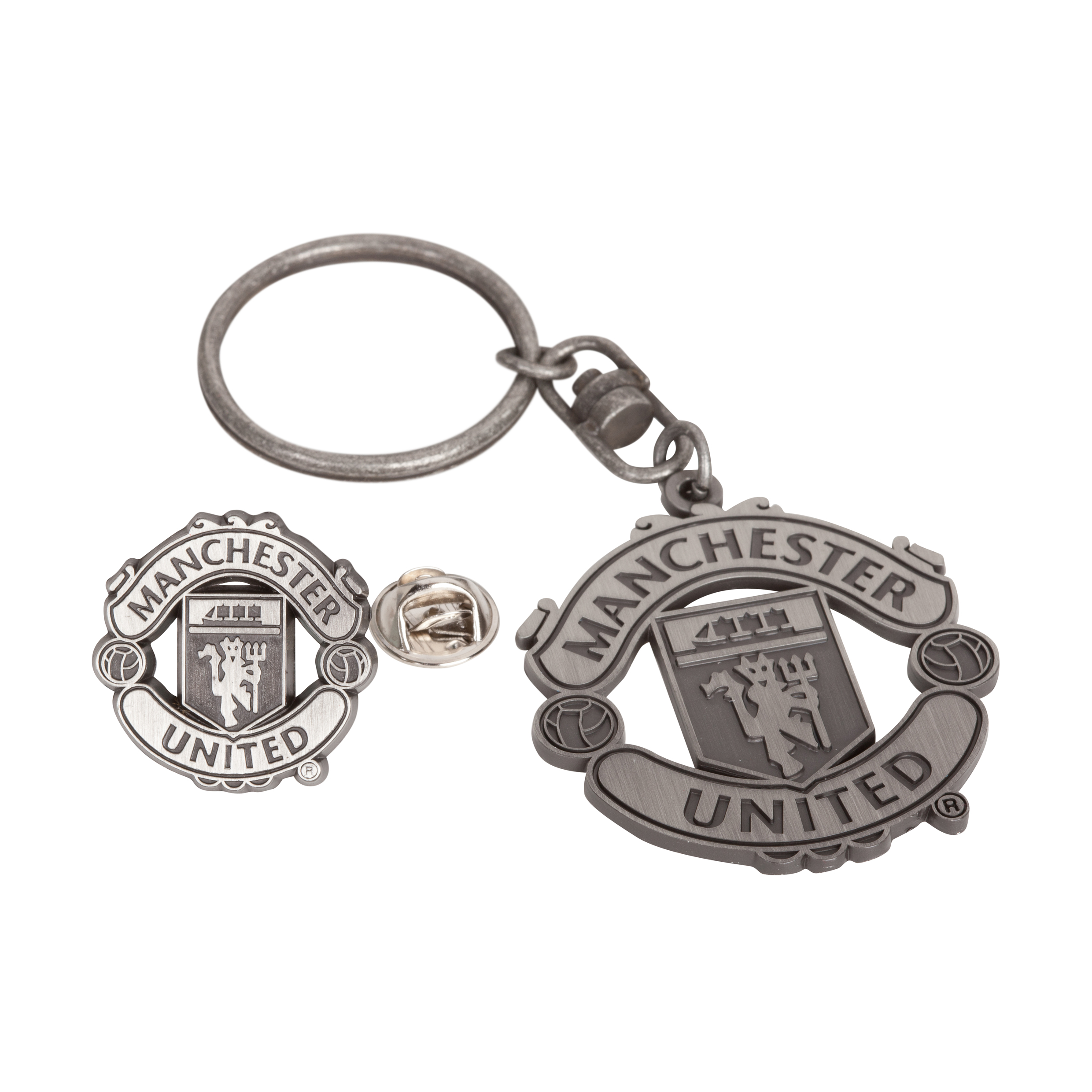 Manchester United Antique Keyring and Pin Badge Set - Silver