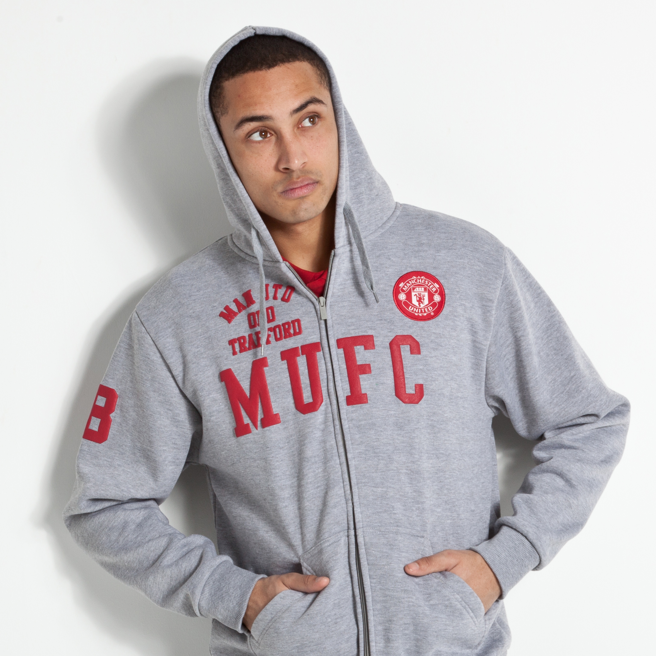 Manchester United Classic Graphic Zip Thru Hoody - Grey Marl