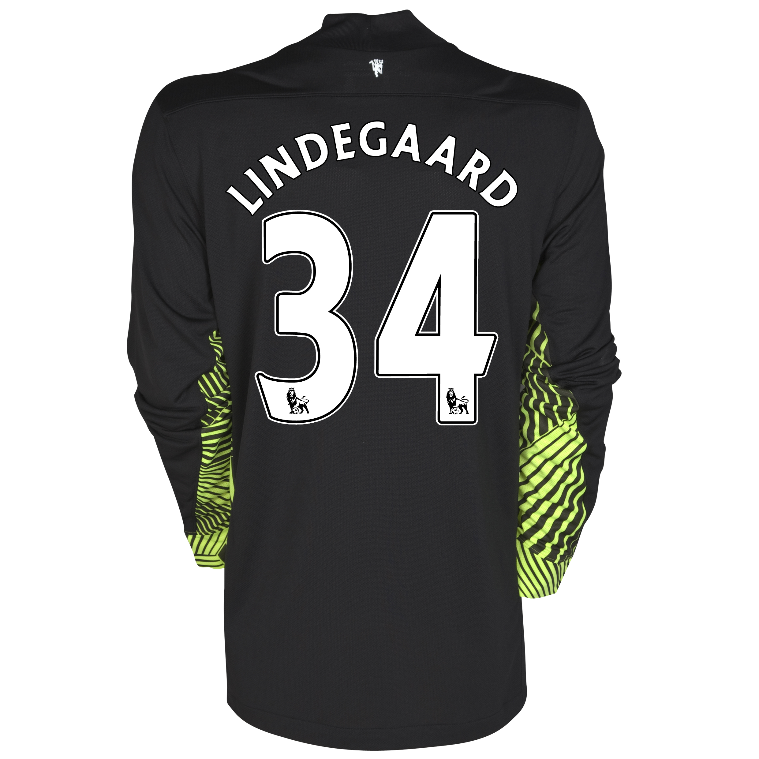 Manchester United Away Goalkeeper Shirt 2011/12 - Black/Volt with Lindegaard 34 printing.