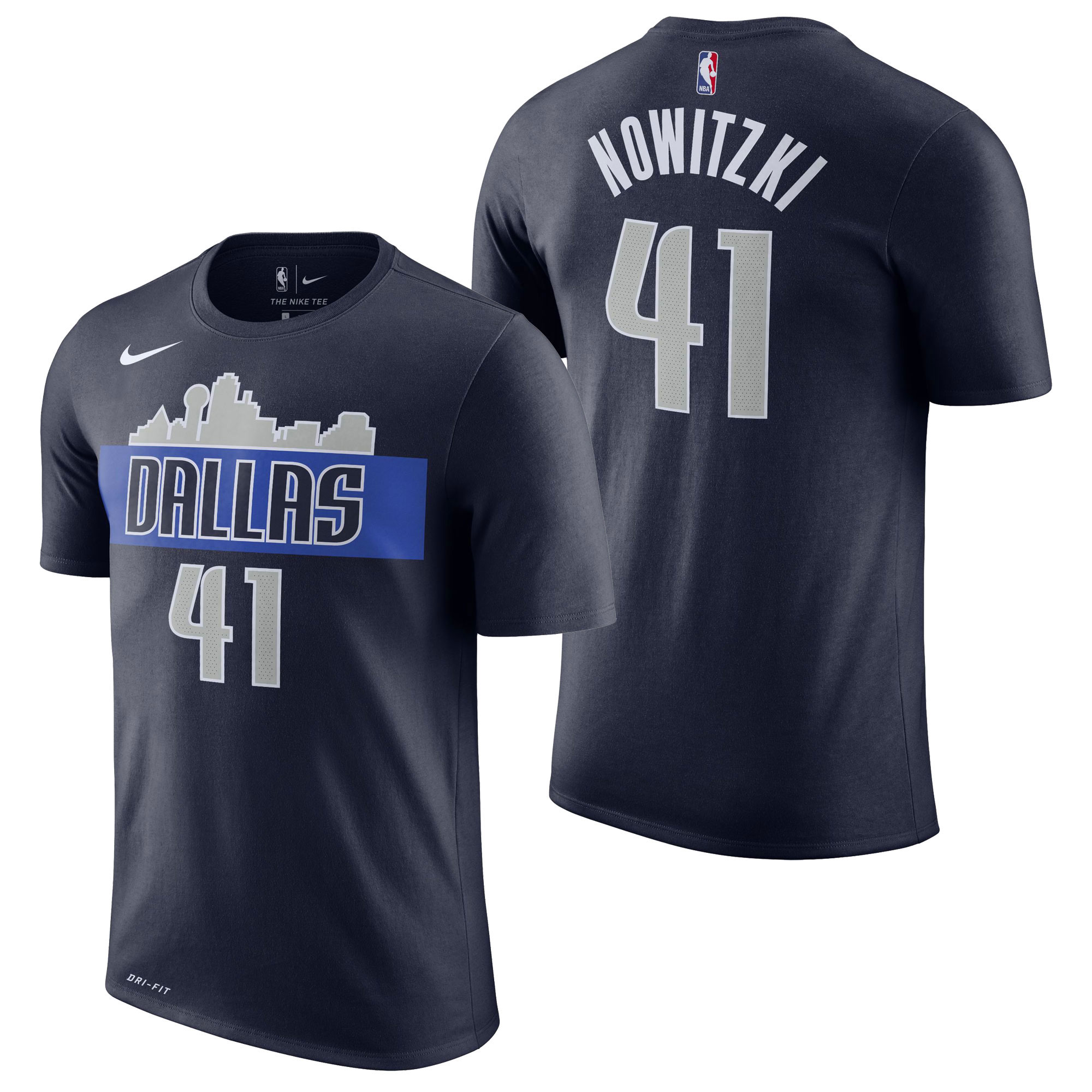"Dallas Mavericks Nike Dirk Nowitzki Name & Number T-Shirt - College Navy - Mens"