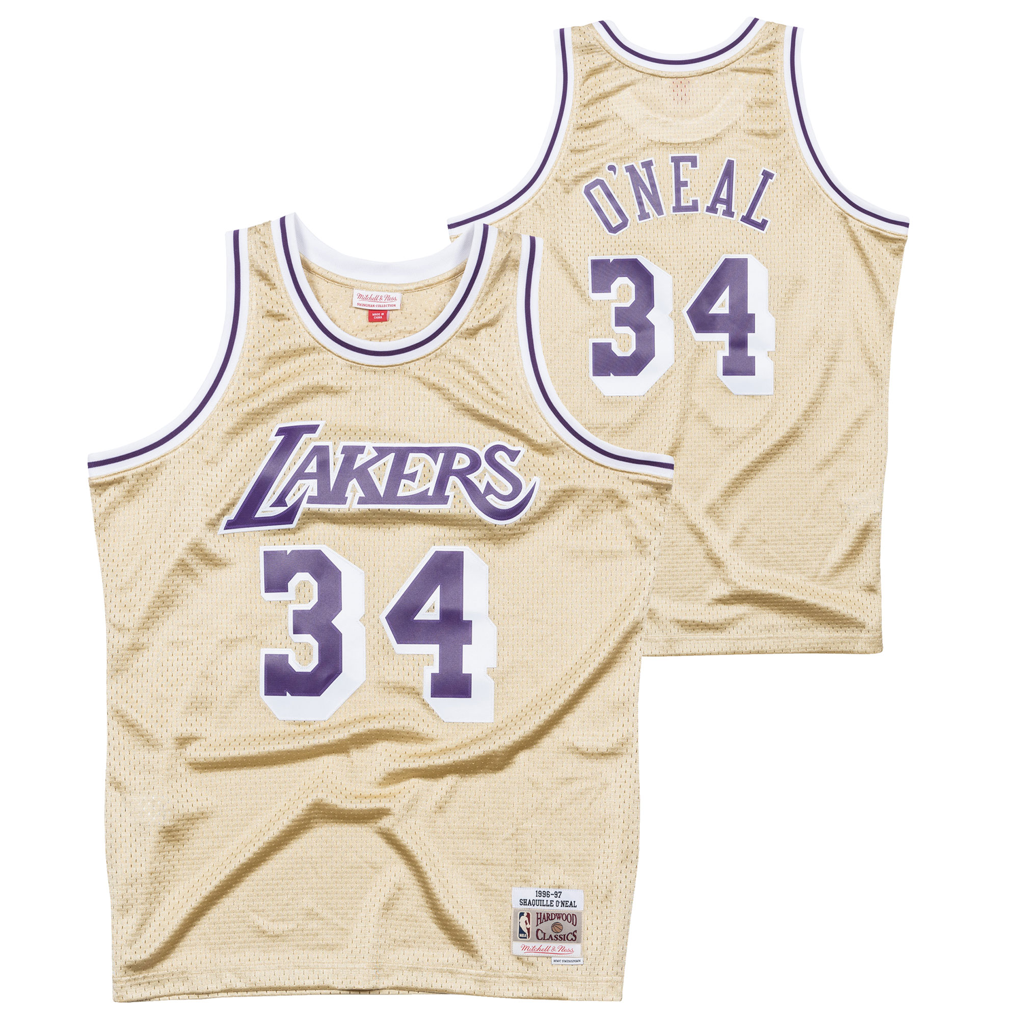 "Los Angeles Lakers Shaquille O Neal Hardwood Classics 1997 Gold Swingman Jersey - Mens"
