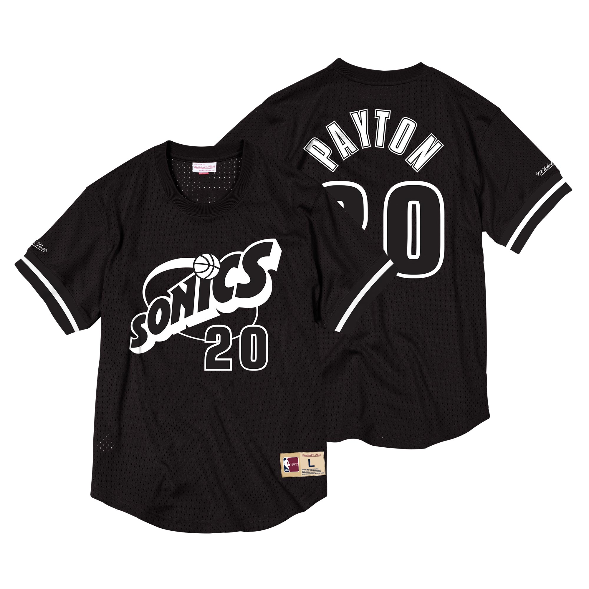 Seattle Supersonics Gary Payton Black & White Mesh Name & Number Crew - Mens