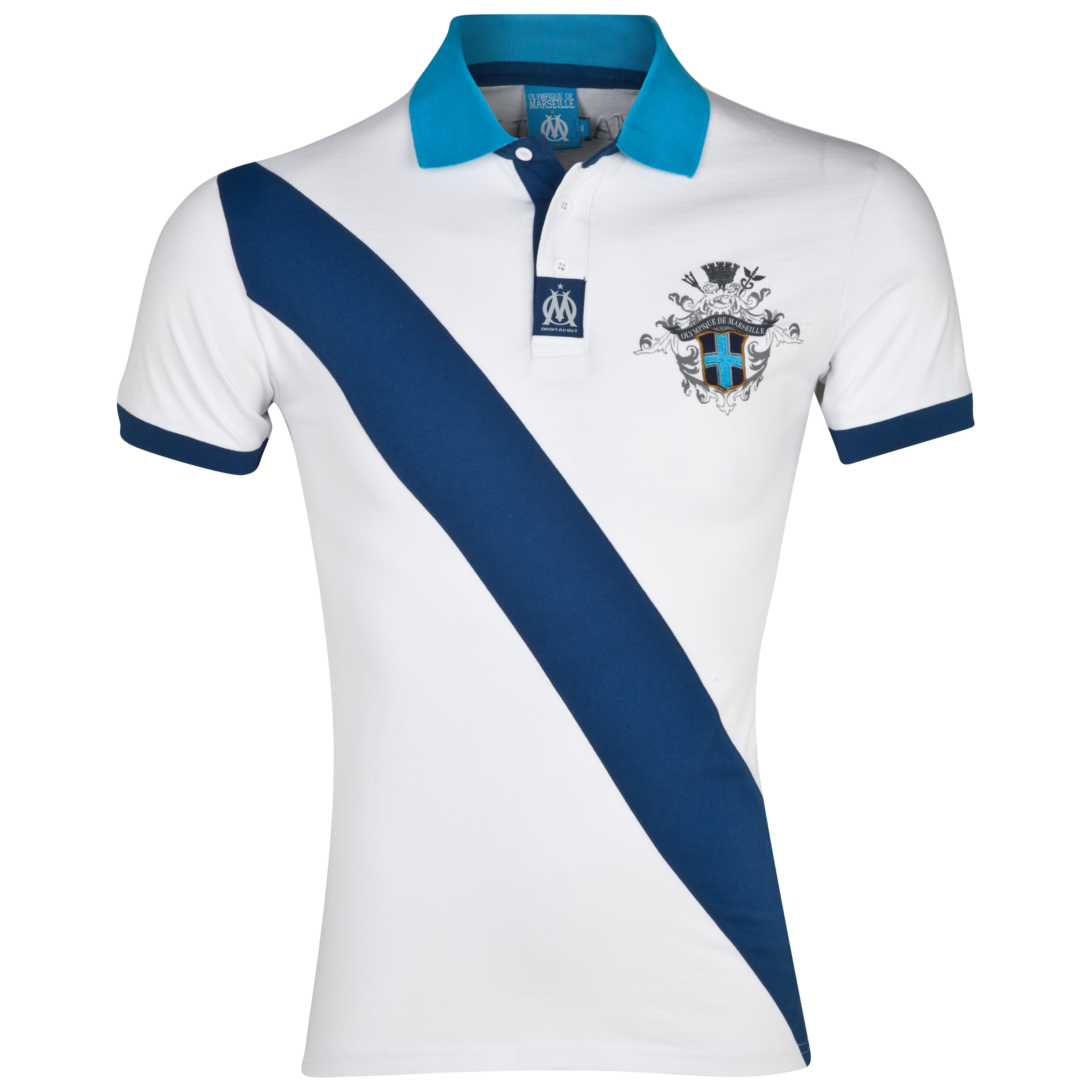 Polo Blason Rayure Olympique de Marseille - Blanc/Turquoise