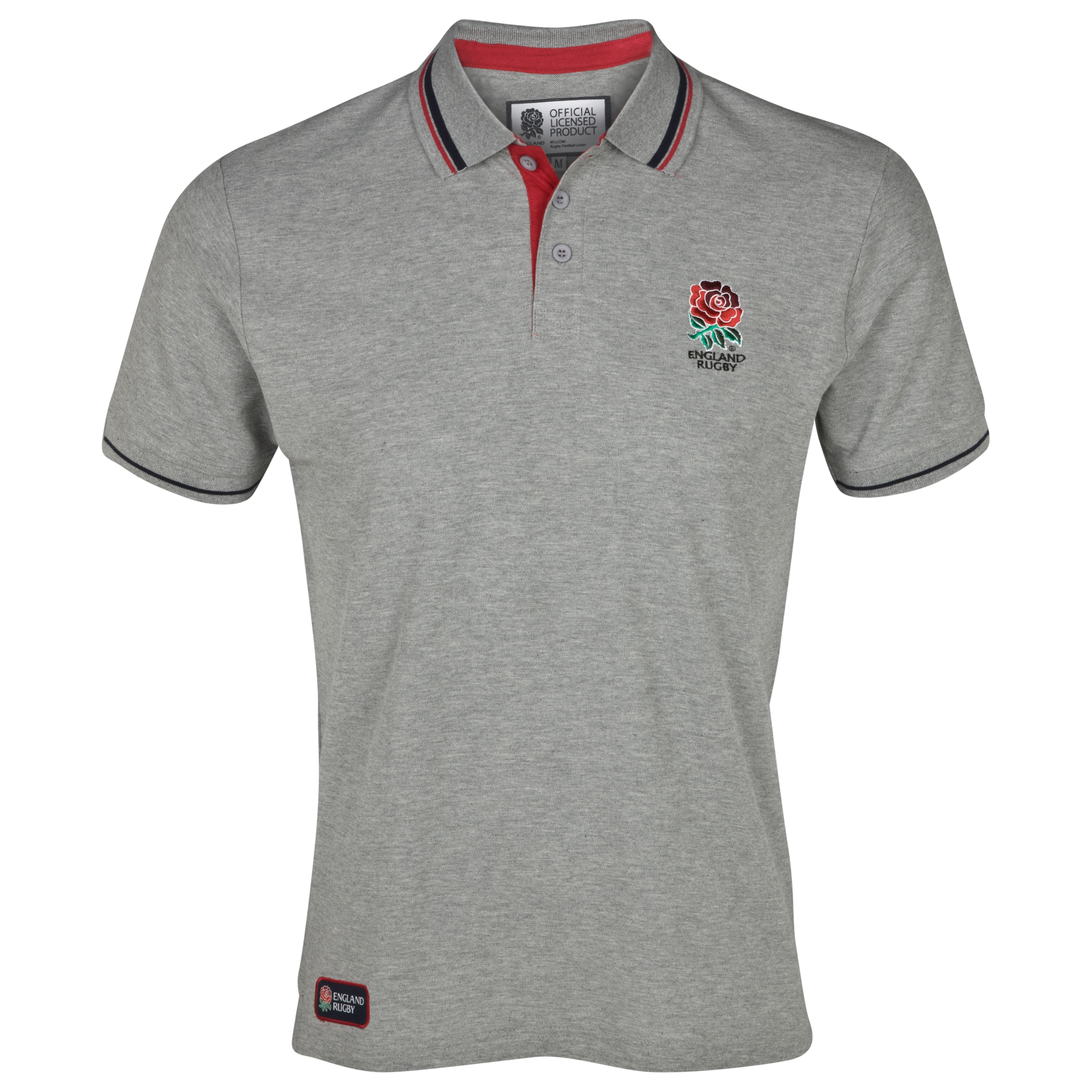 England Rugby Tipped Pique Polo - Grey-Marl