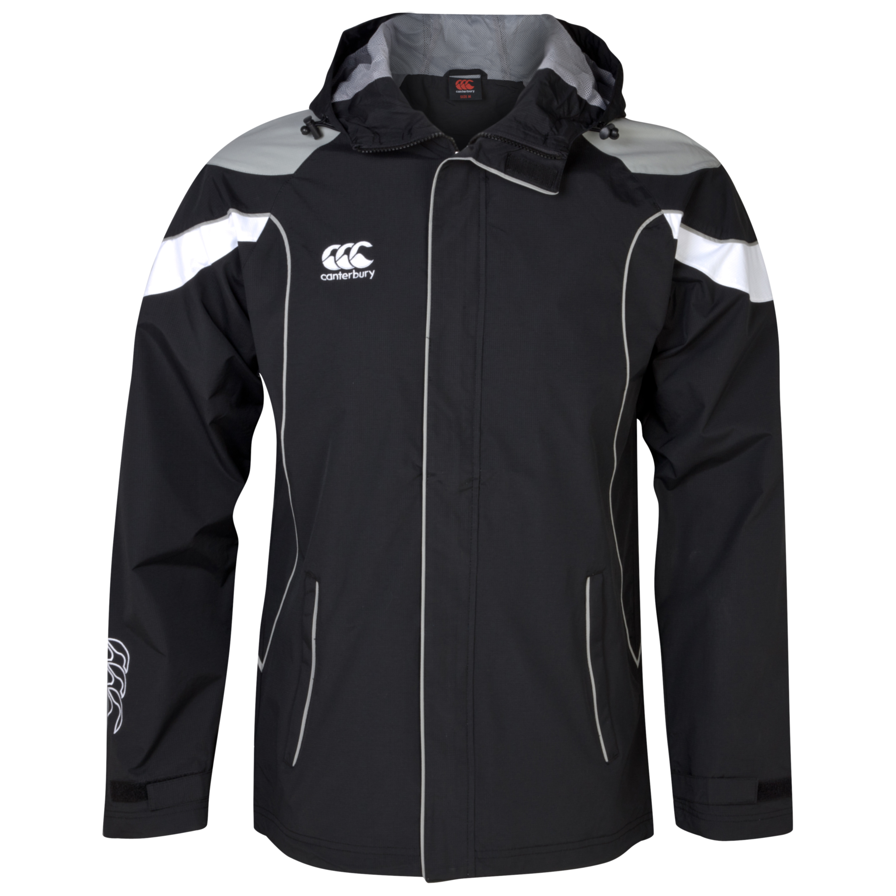 Canterbury Full Zip Training Rain Jacket - Black-Silver Grey-White