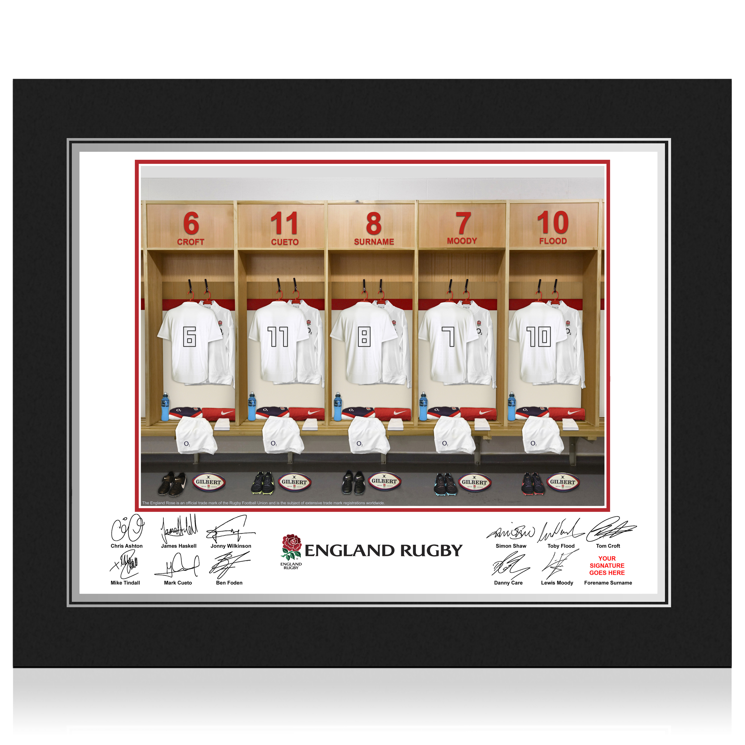 England Rugby Personalised Dressing Room Photo in Presentation Folder