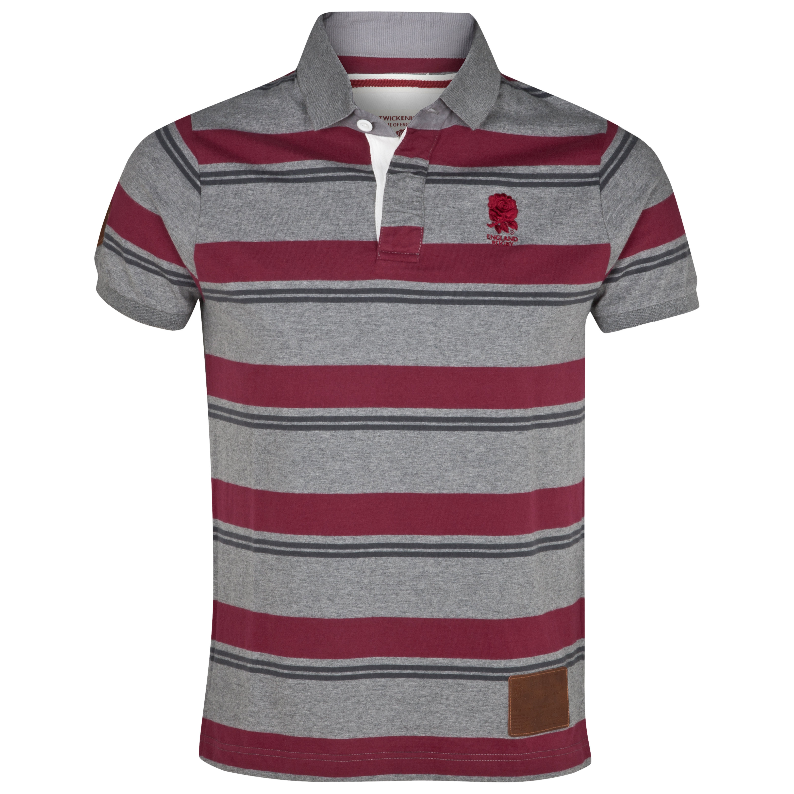England Rugby Authentic Collection Striped Polo - Grey/Claret
