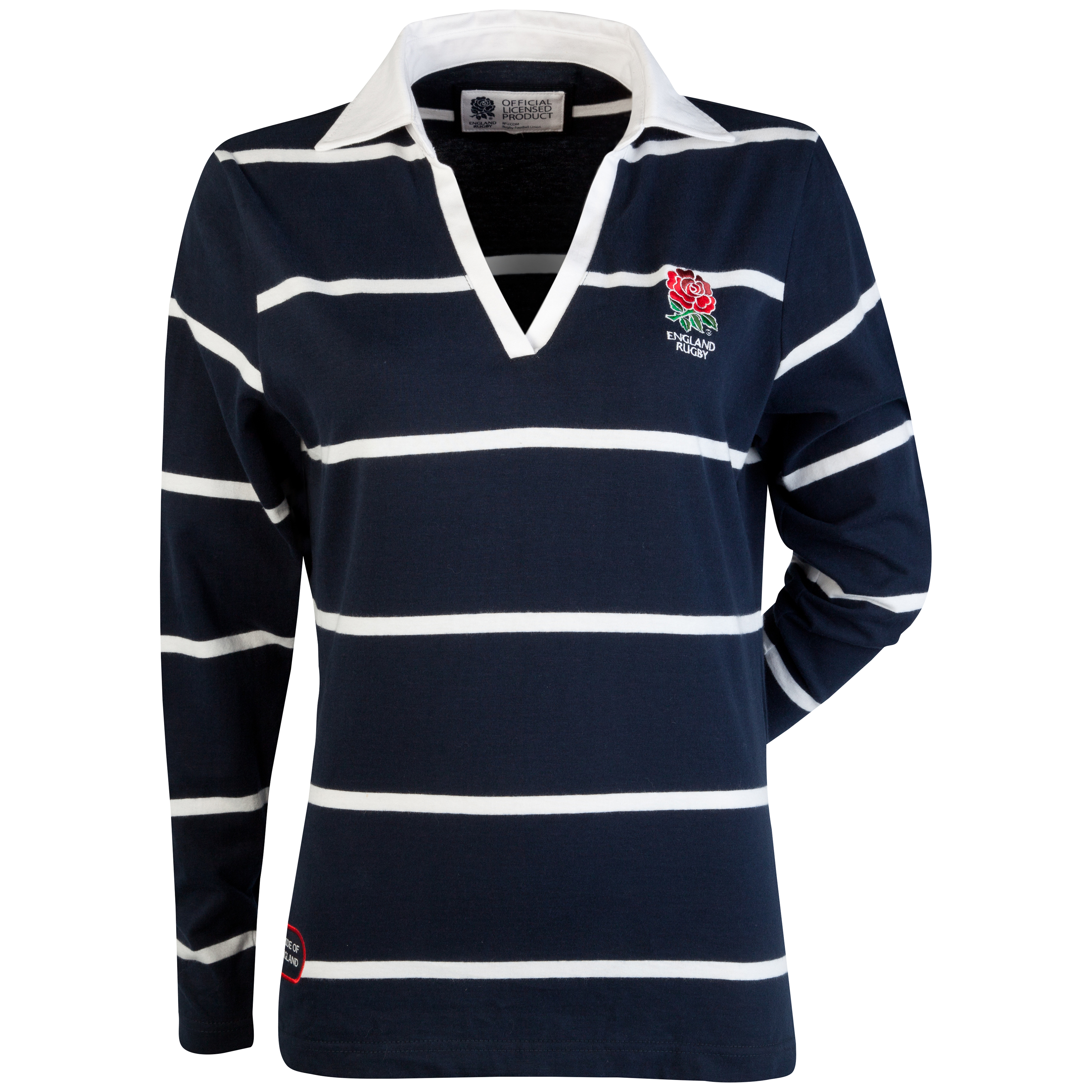 England Rugby Classic Collection Striped Long Sleeved Rugby Shirt - Navy/White  - Womens