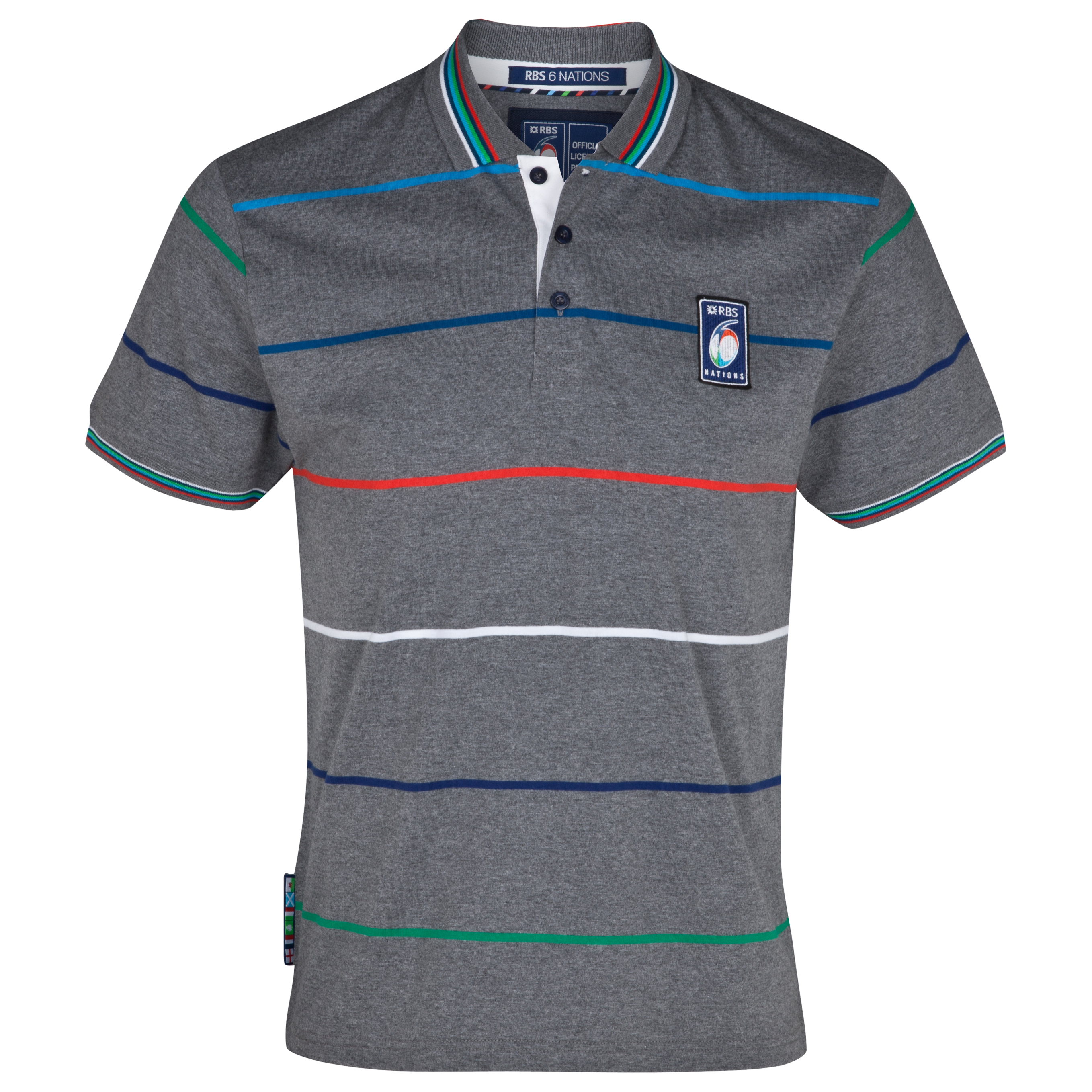 RBS 6 Nations Striped Jersey Polo - Dark Grey Marl