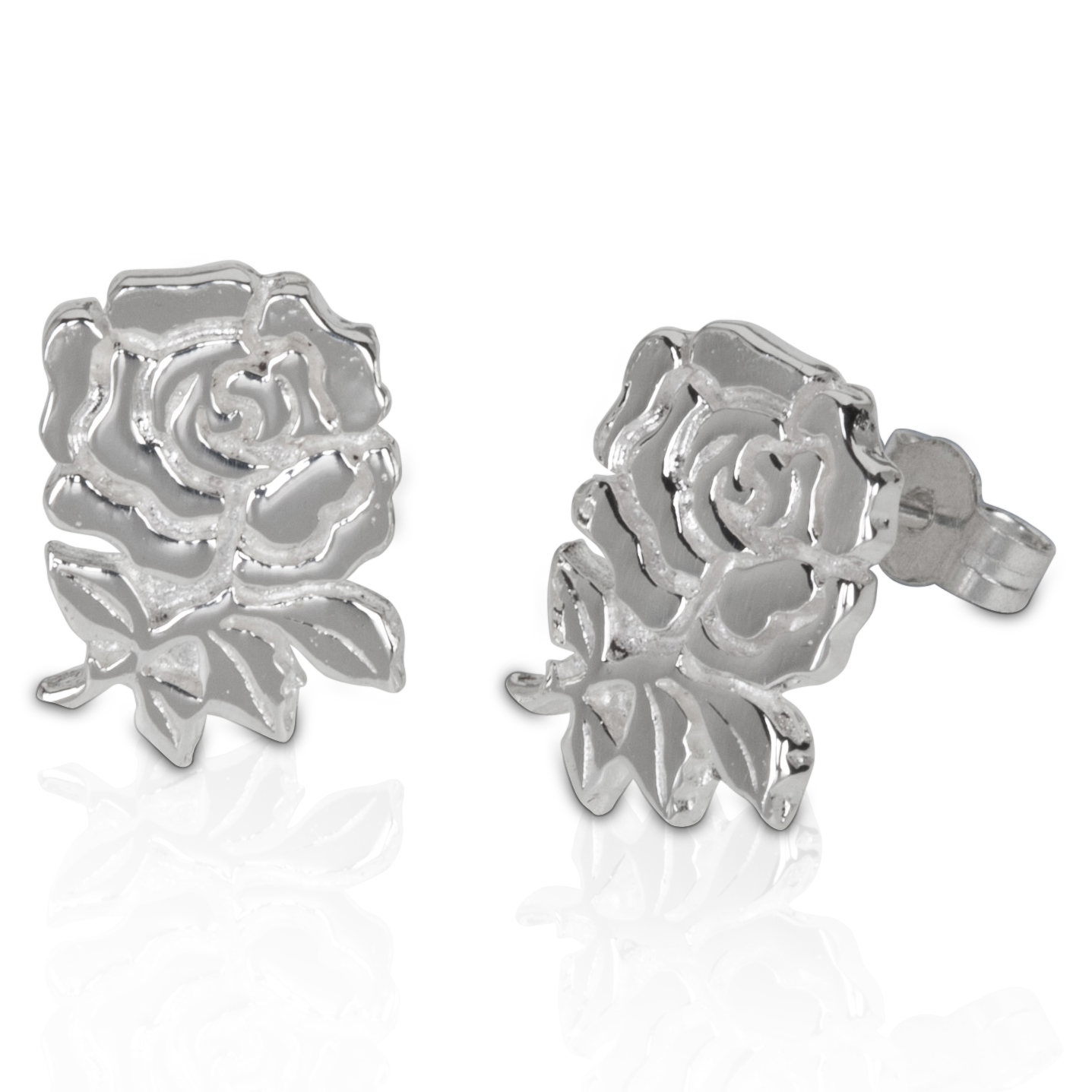 England Rugby Large Rose Stud Sterling Silver Earrings - Pair