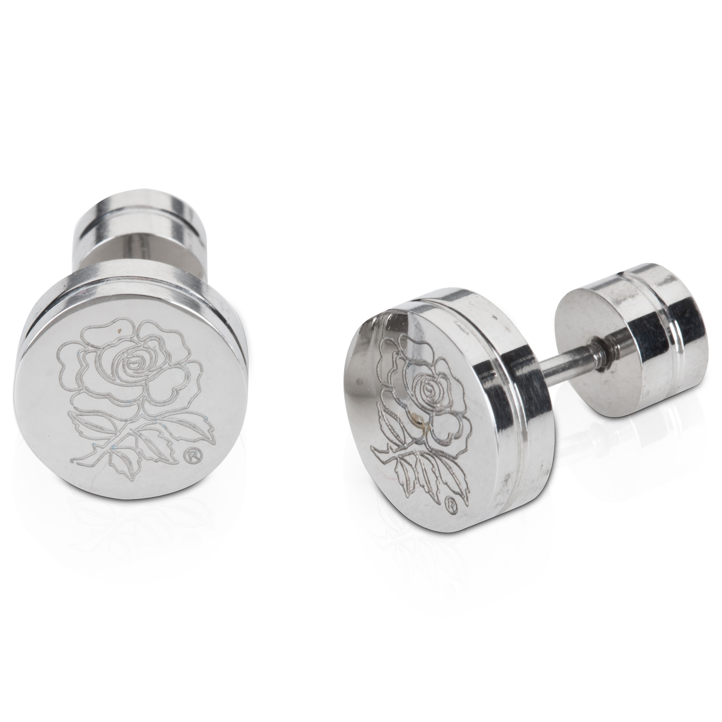 England Rugby Rose Stud Stainless Steel Earrings - Pair