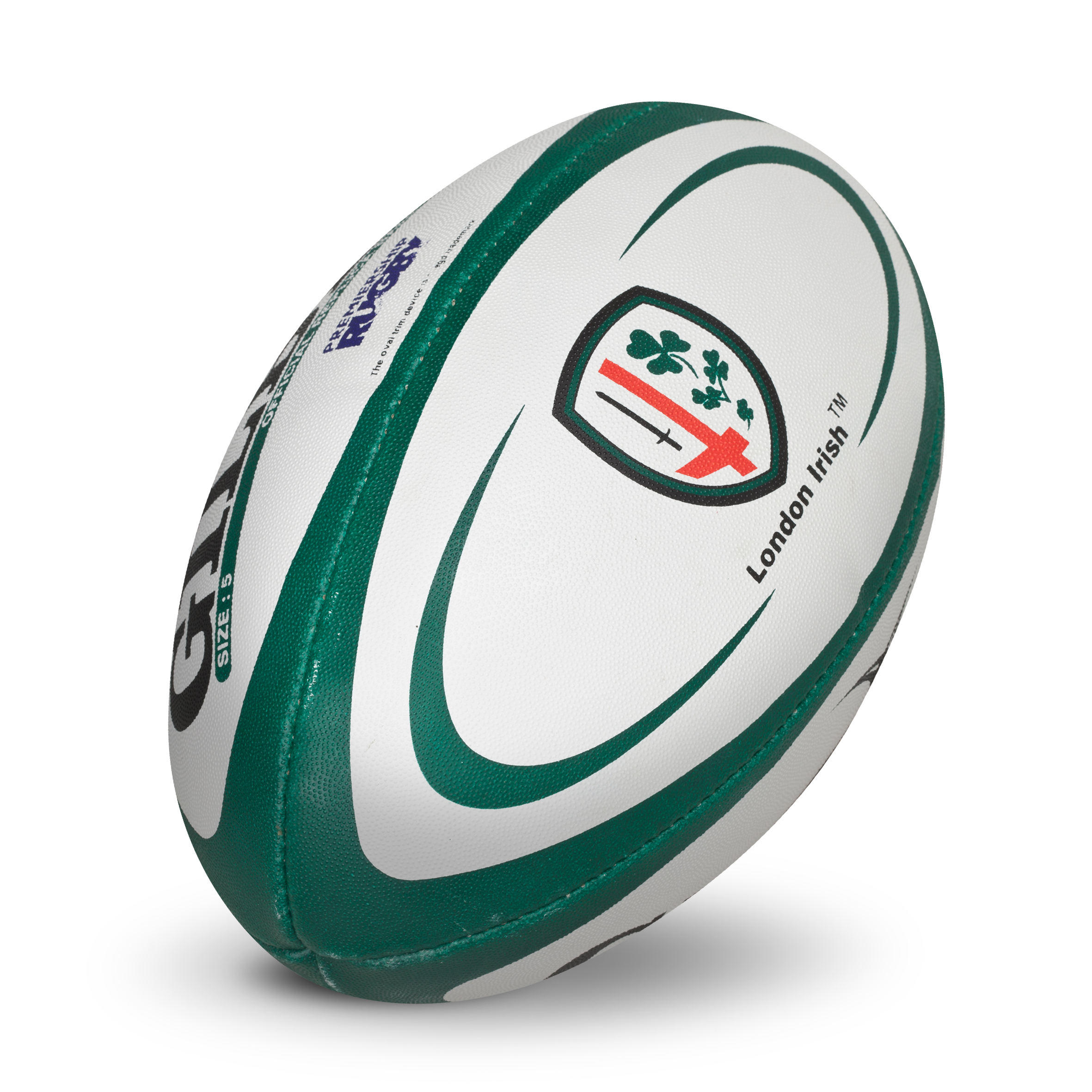 Gilbert London Irish Replica Rugby Ball - Size 5 - White/Green