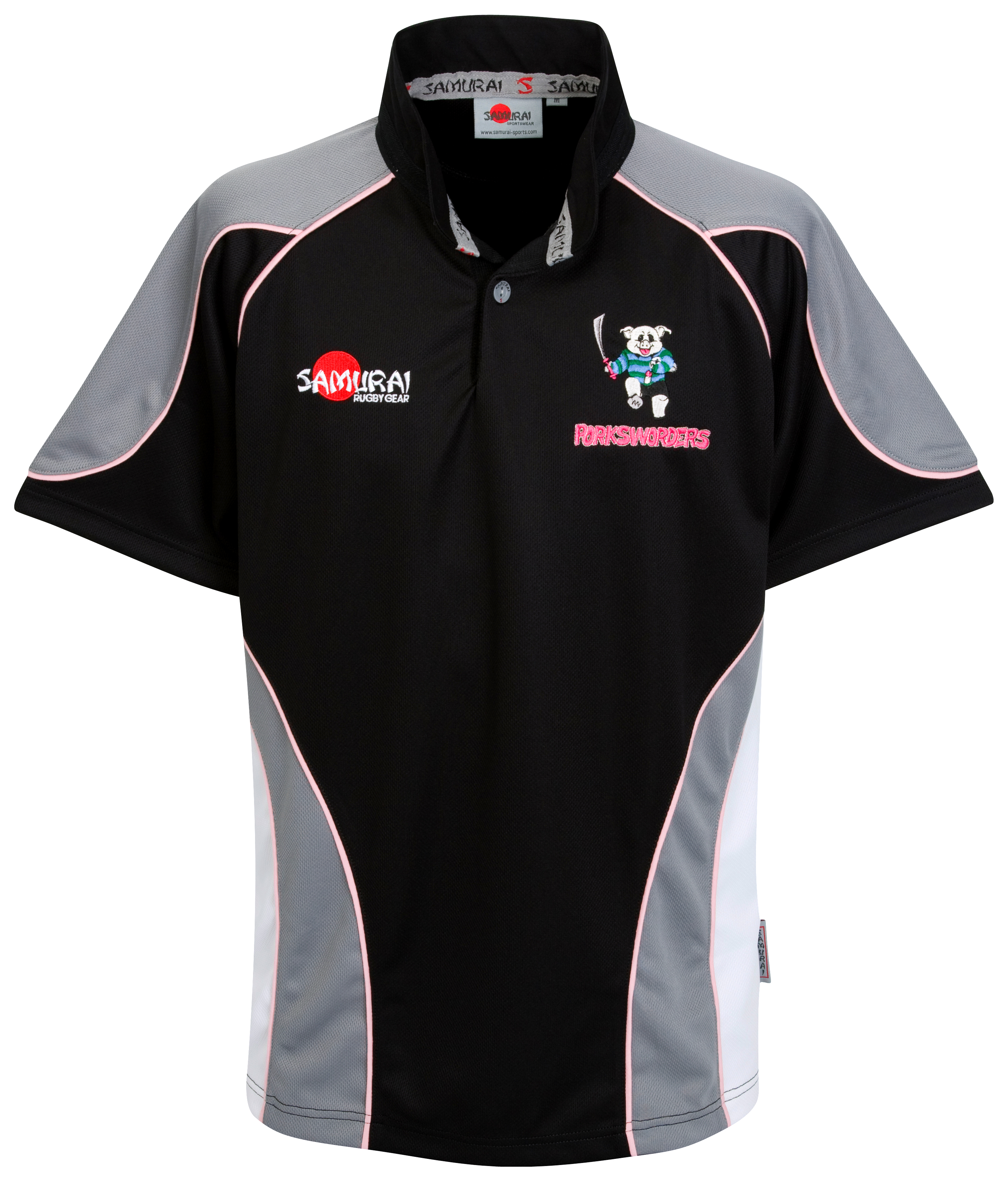 Samurai Porksworders Rugby Shirt - Black/Grey/White/Pin