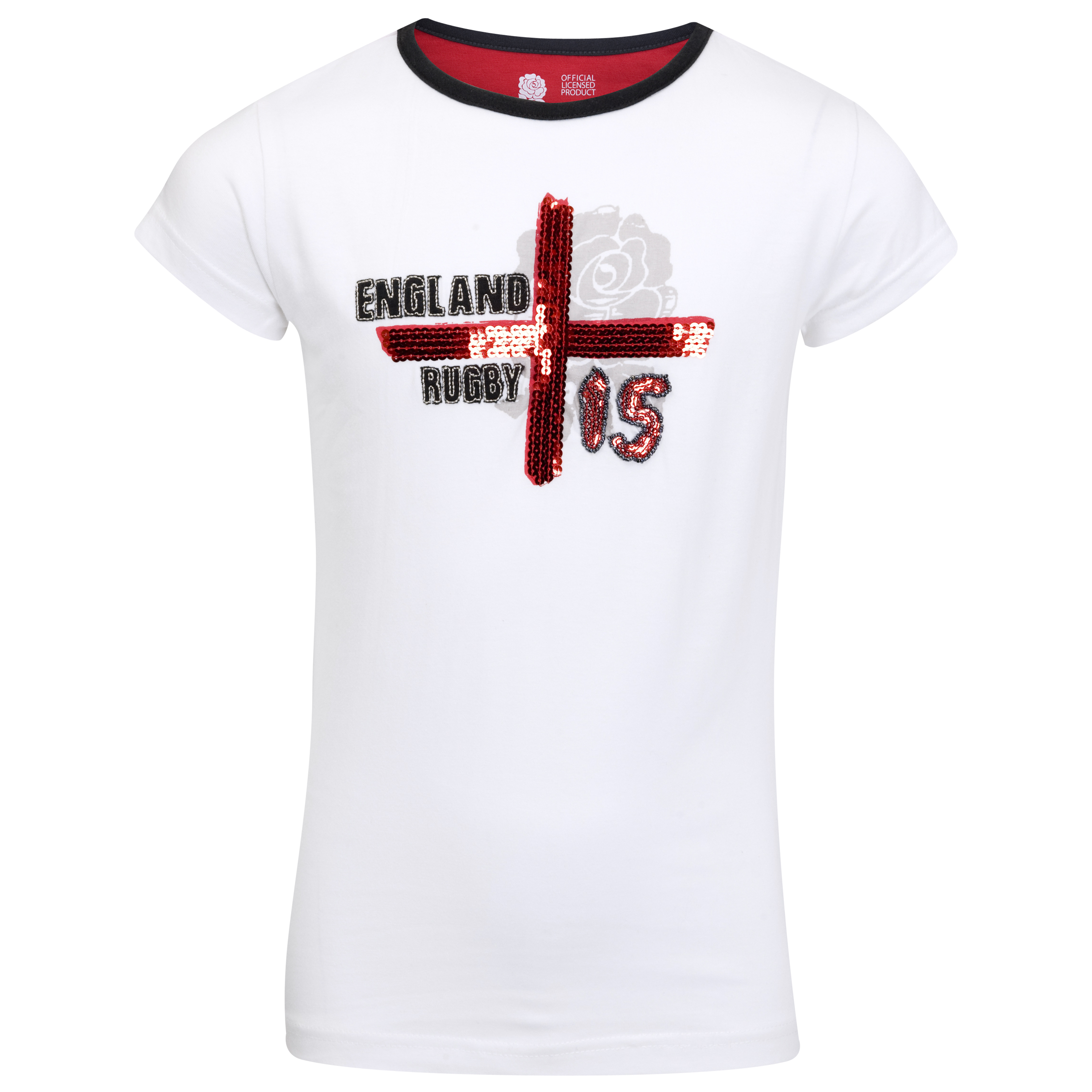 England Rugby Cross Of St George Sequins T-Shirt - Whit