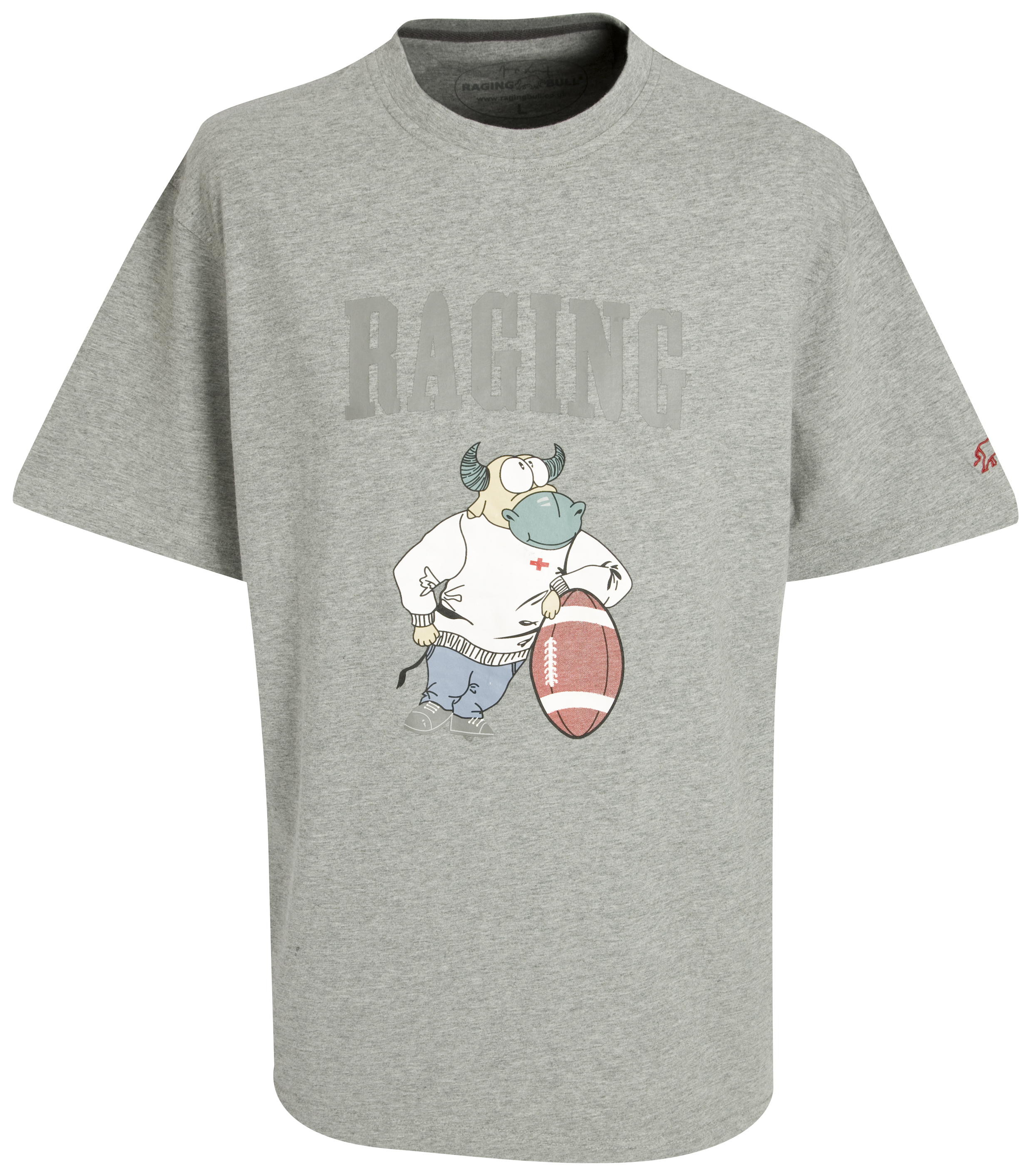 Raging Bull Cartoon T-Shirt - Grey Marle