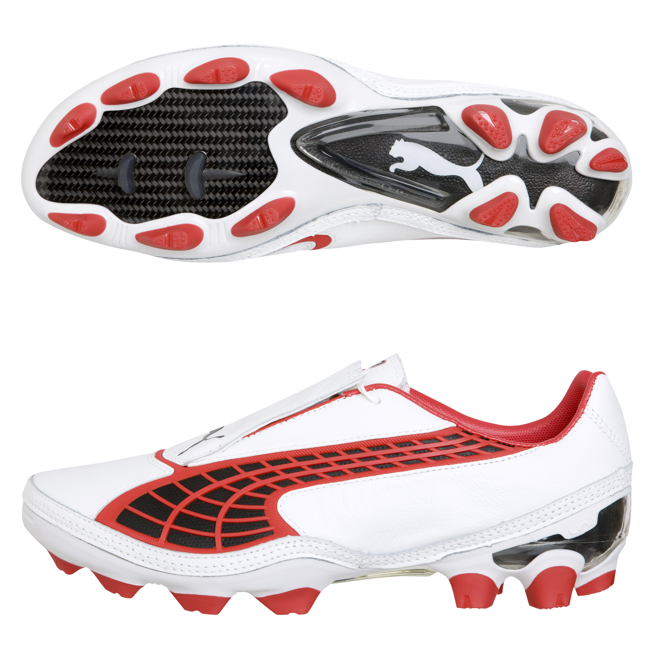 Puma v1.10 K I Firm Ground Football Boot - White/Black/Red