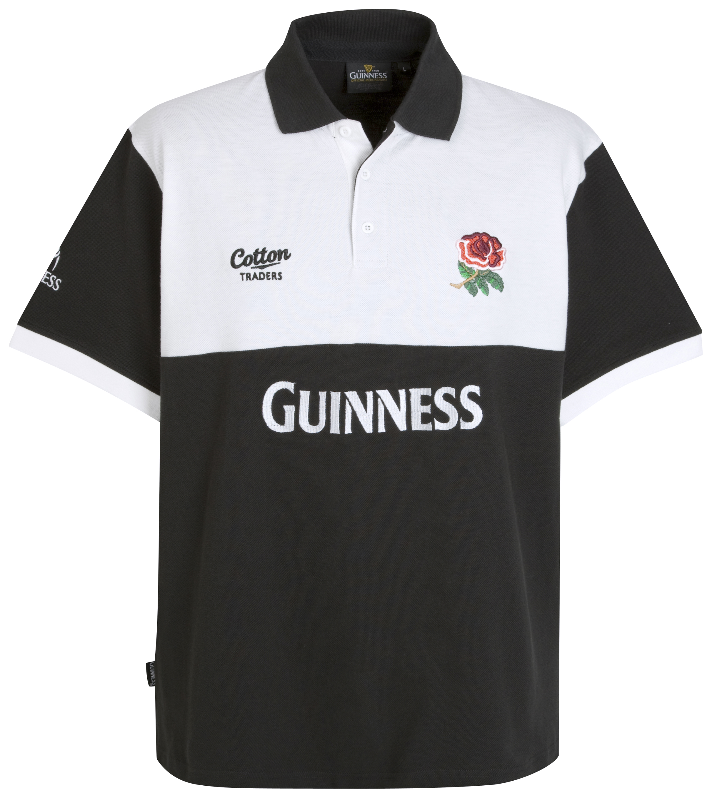Guinness England Country Classic Polo Shirt - Black/Whi