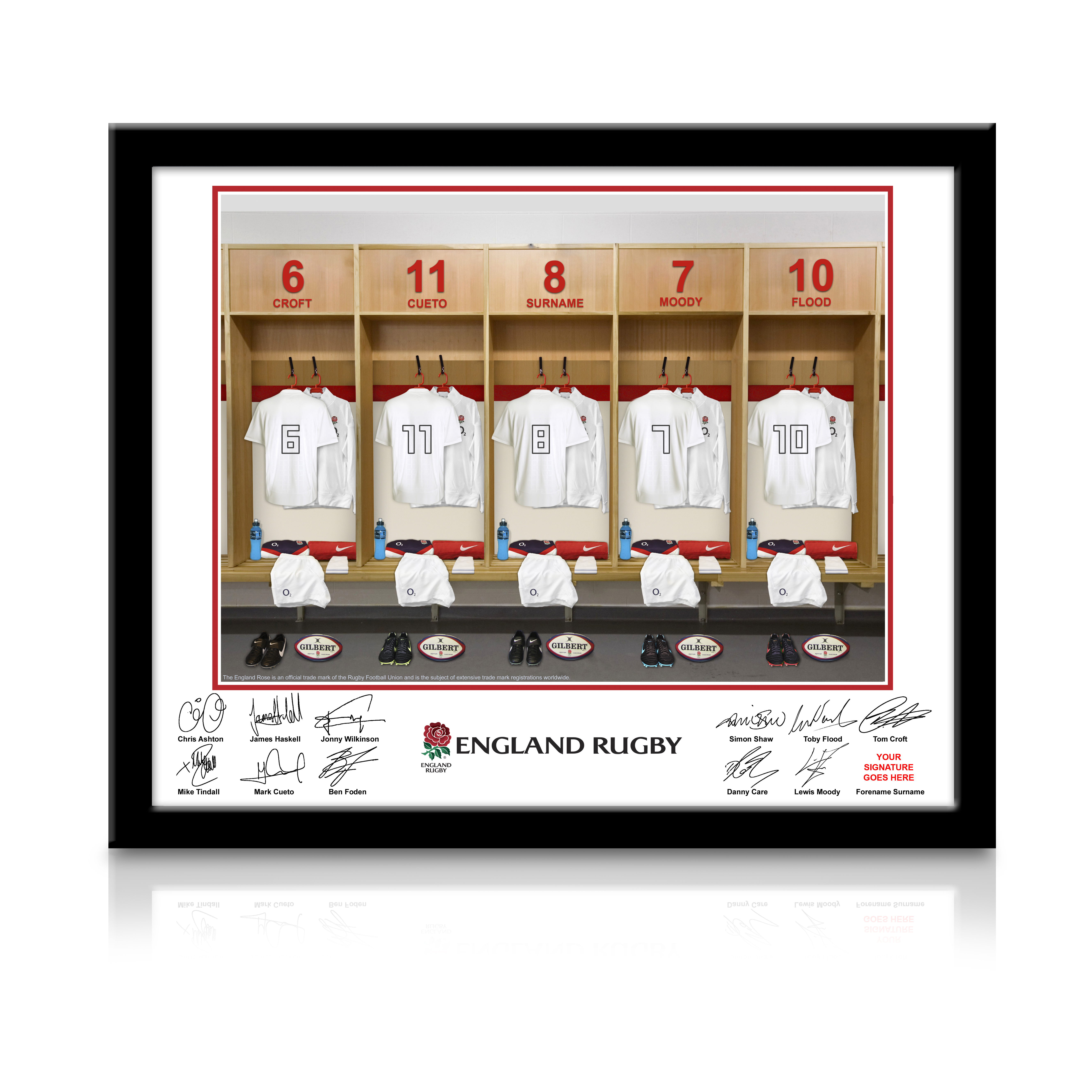 England Rugby Personalised Dressing Room Photo Framed