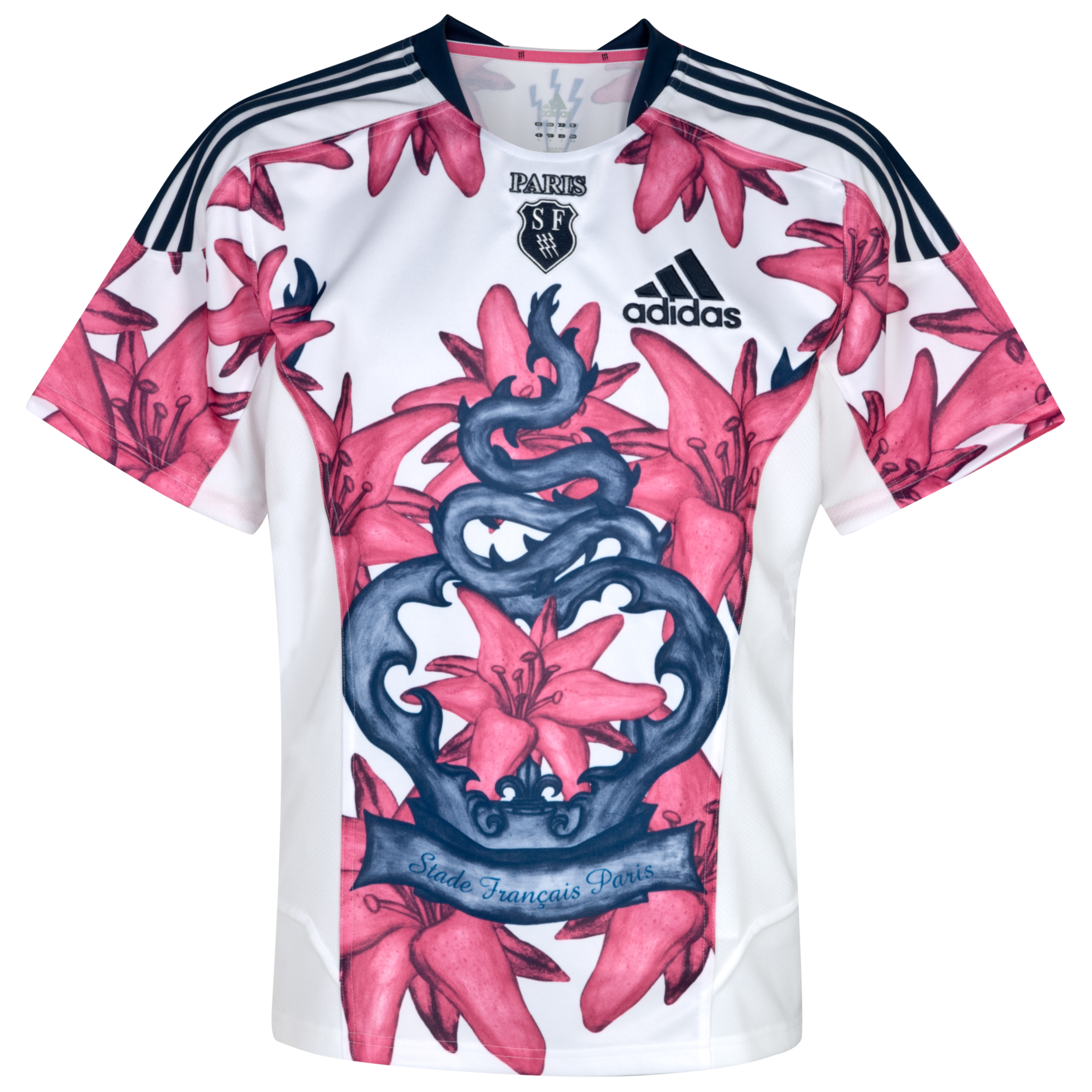 Stade Francais Home Shirt 2011~12 White Multicolor~Solid Blue F11