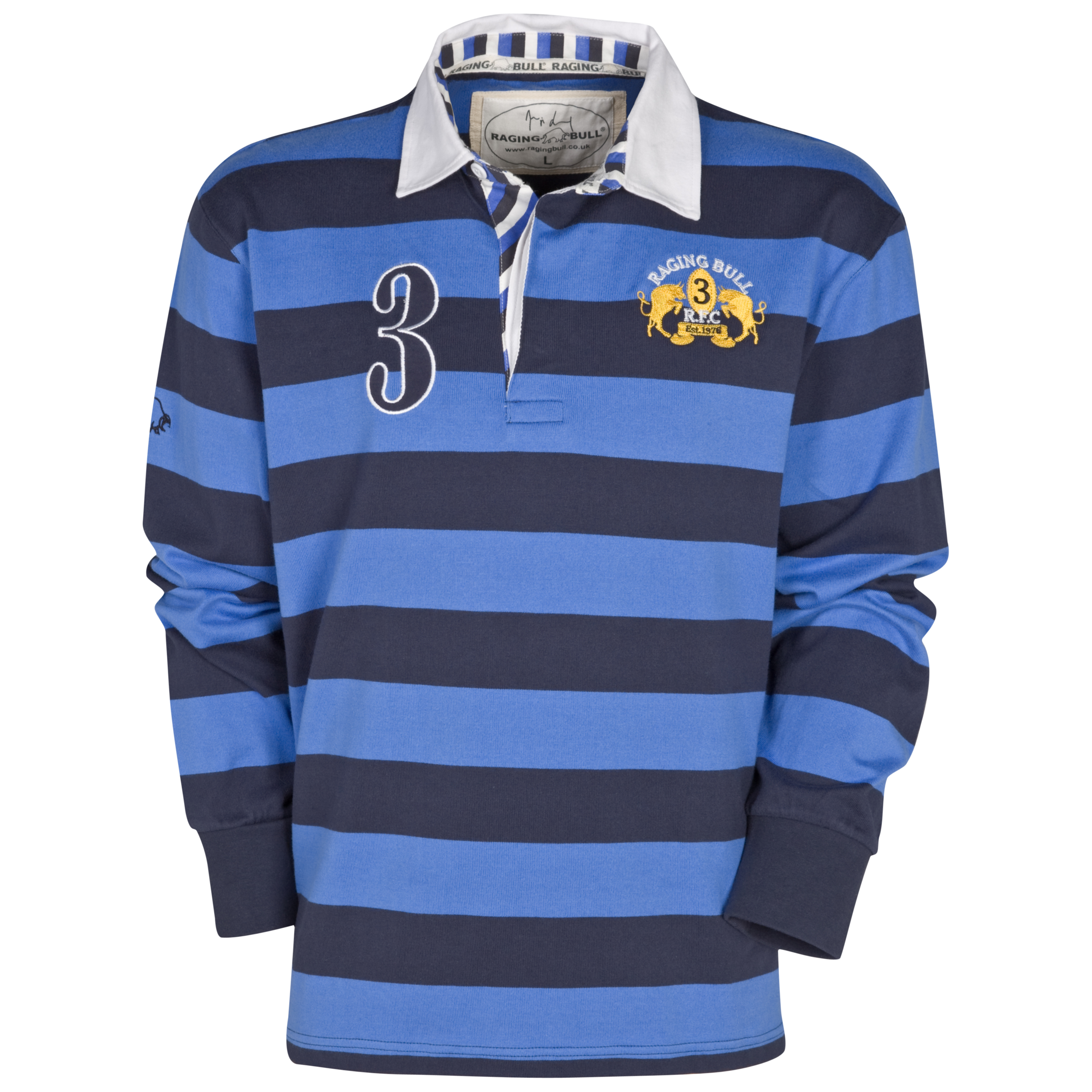 Raging Bull Striped Rugby Jersey - Navy-Cobalt