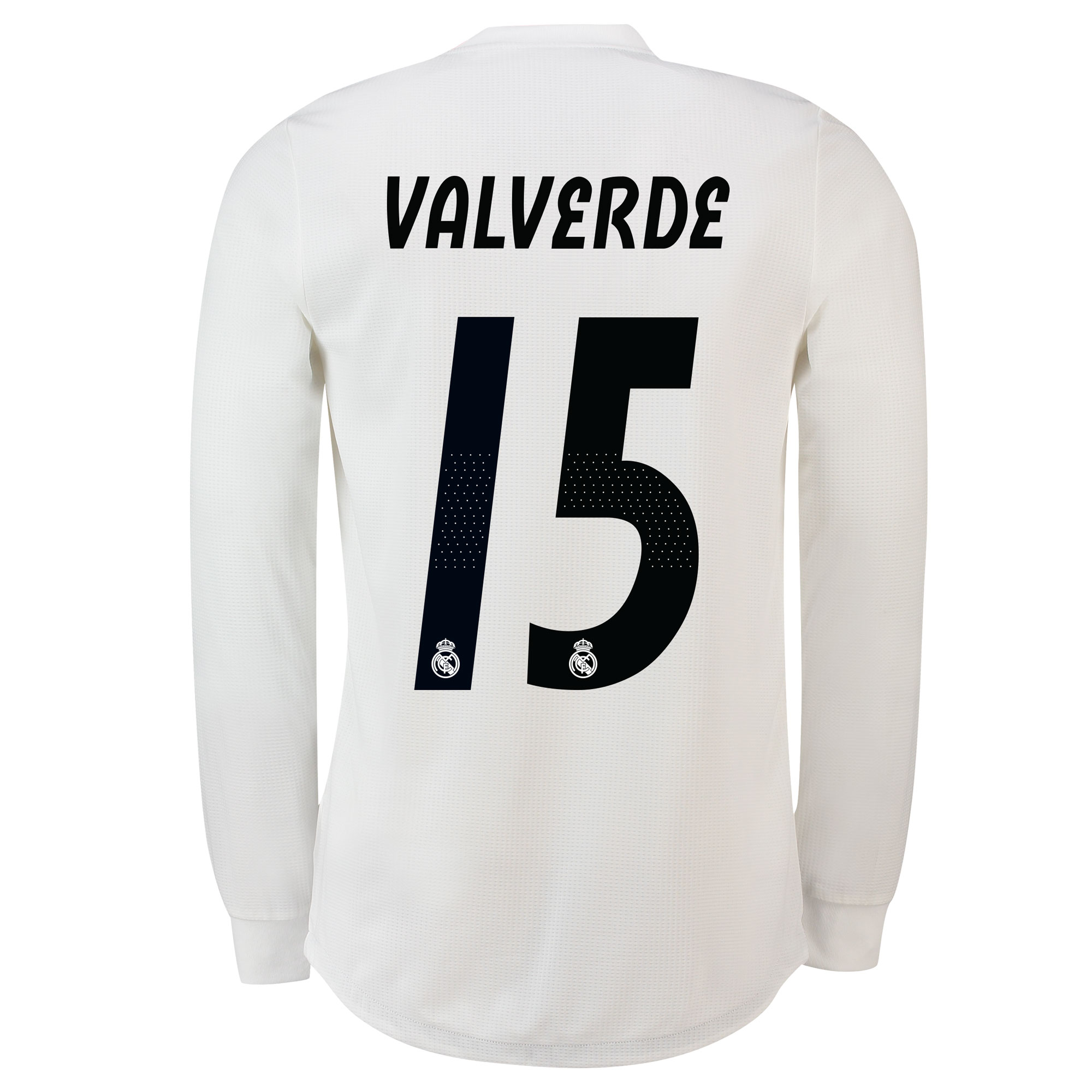 Real Madrid Home Authentic Shirt 2018-19 - Long Sleeve with Valverde 15 printing - With Exclusive Badges