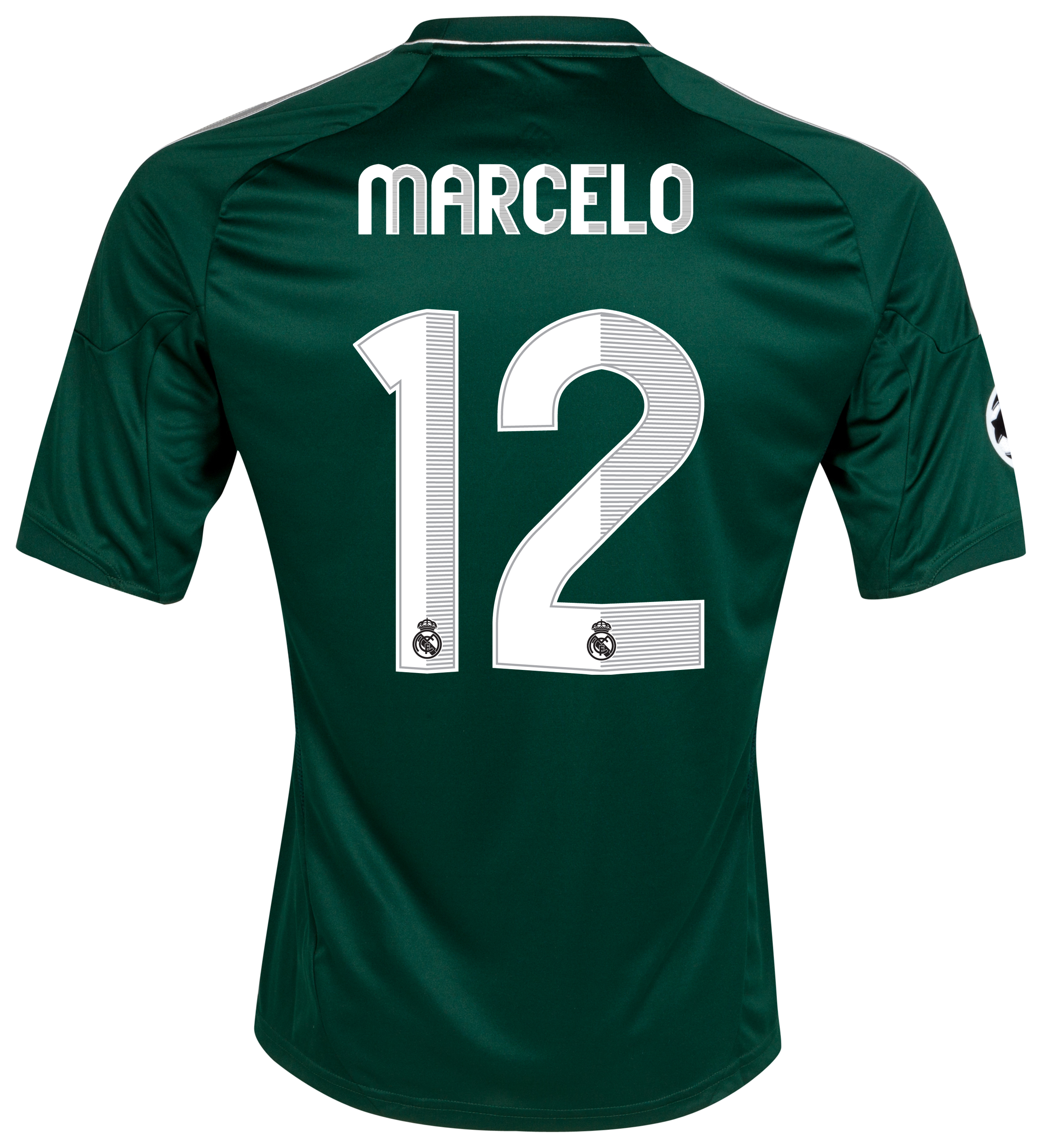 Camiseta tercera equipación UEFA Champions League Real Madrid 2012/13 con impresión 12 Marcelo