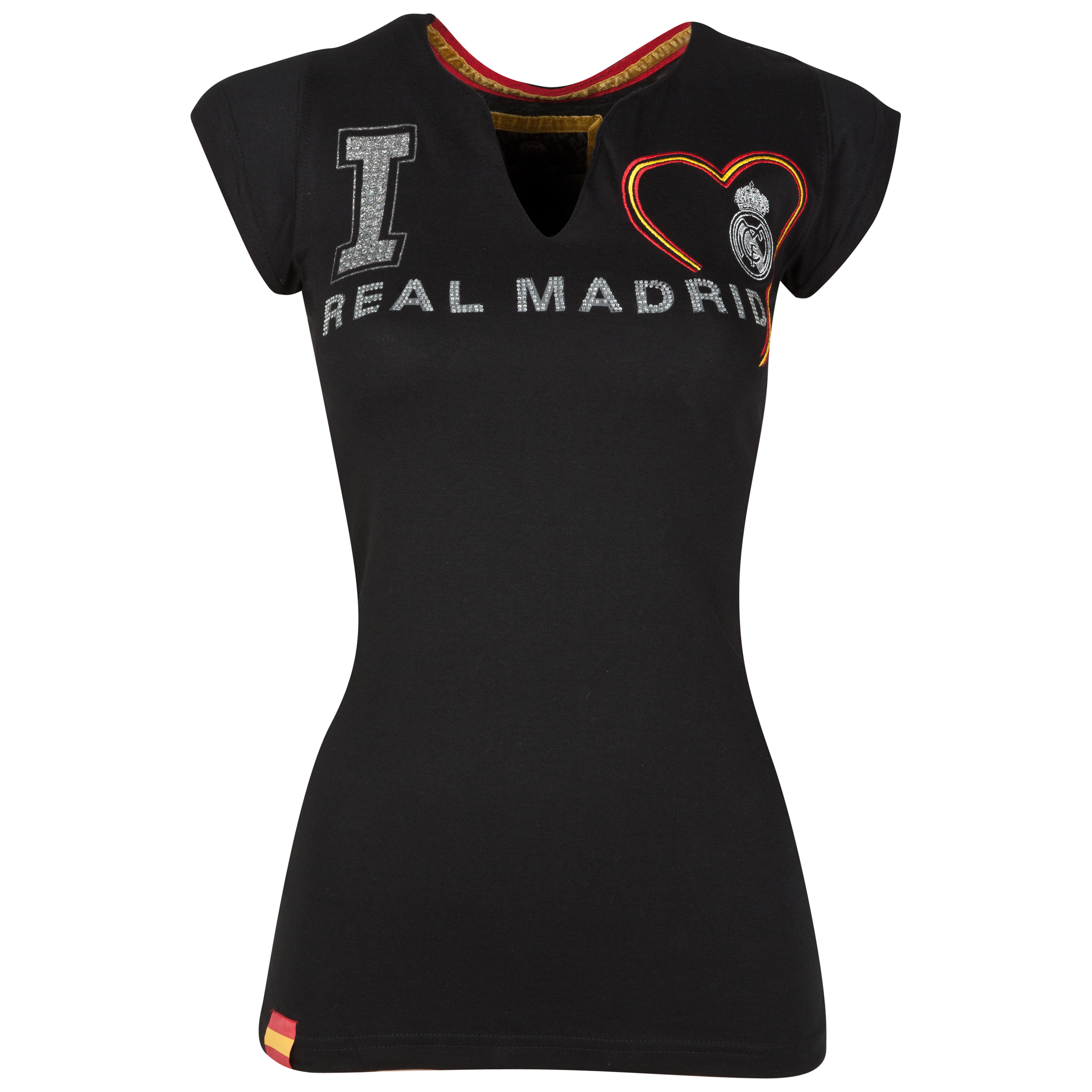Camiseta con escudo cuello en V Real Madrid - Negro - Mujer