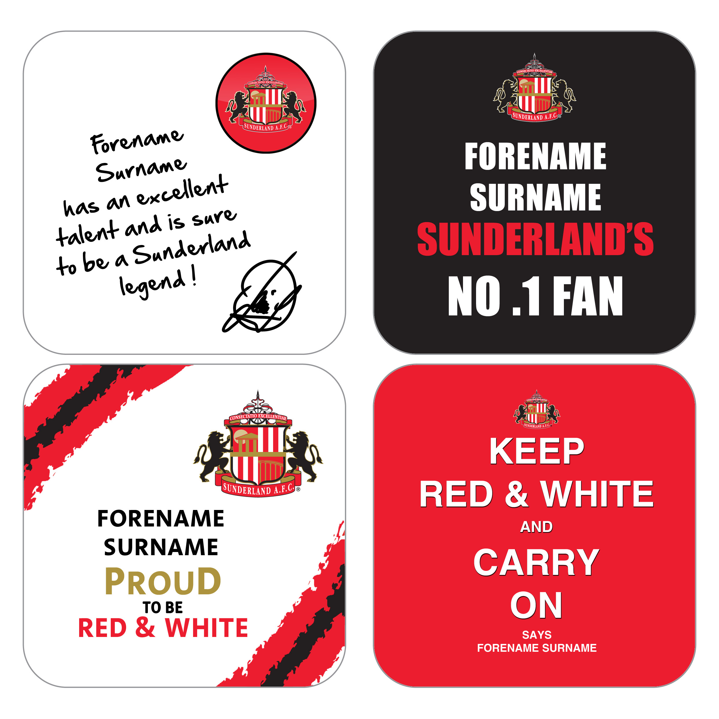 Sunderland Personalised Coasters 4 Pack