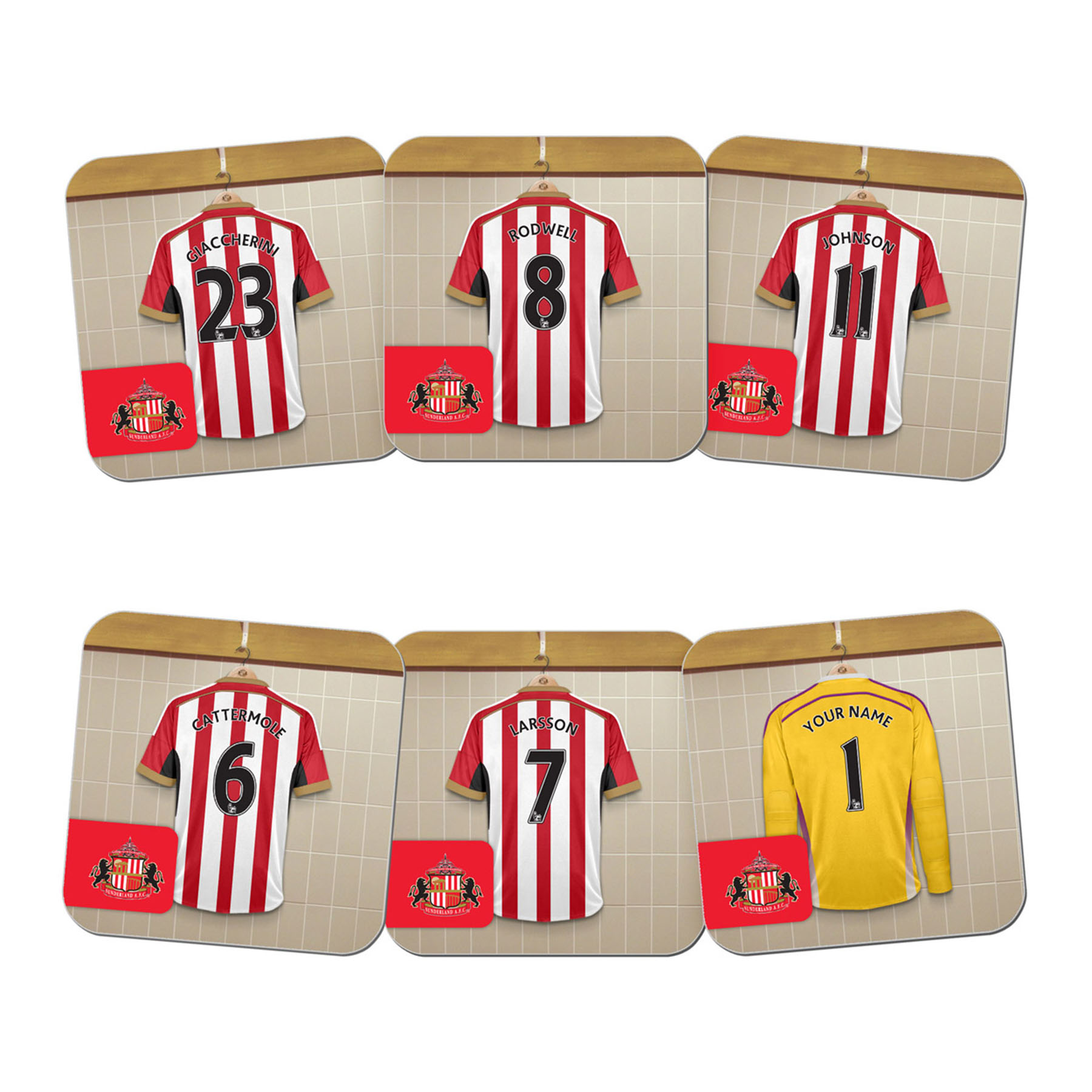 Sunderland Personalised Goal Keeper Dressing Room Coasters 6 Pack