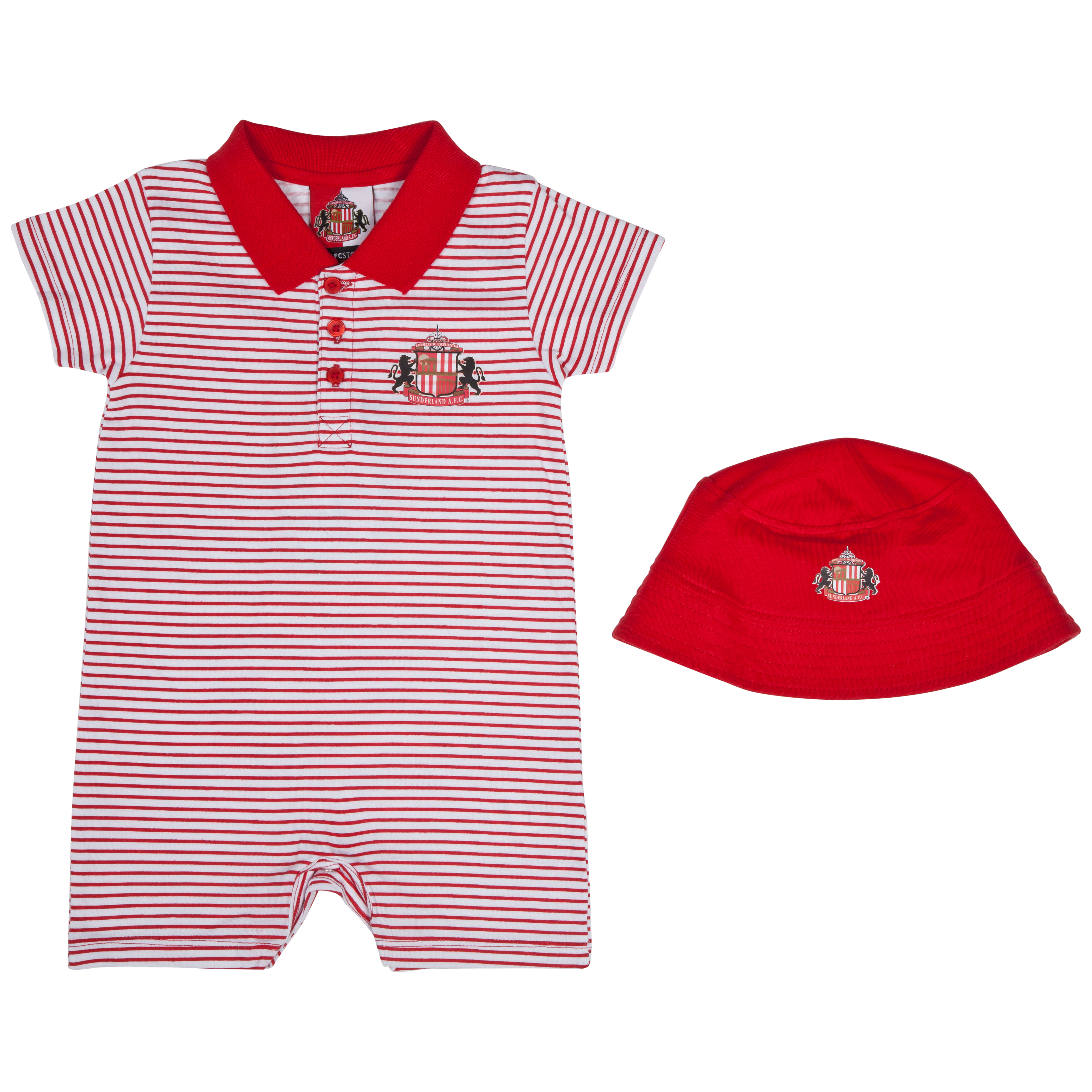 Sunderland Polo Romper and Hat - White/Red - Baby