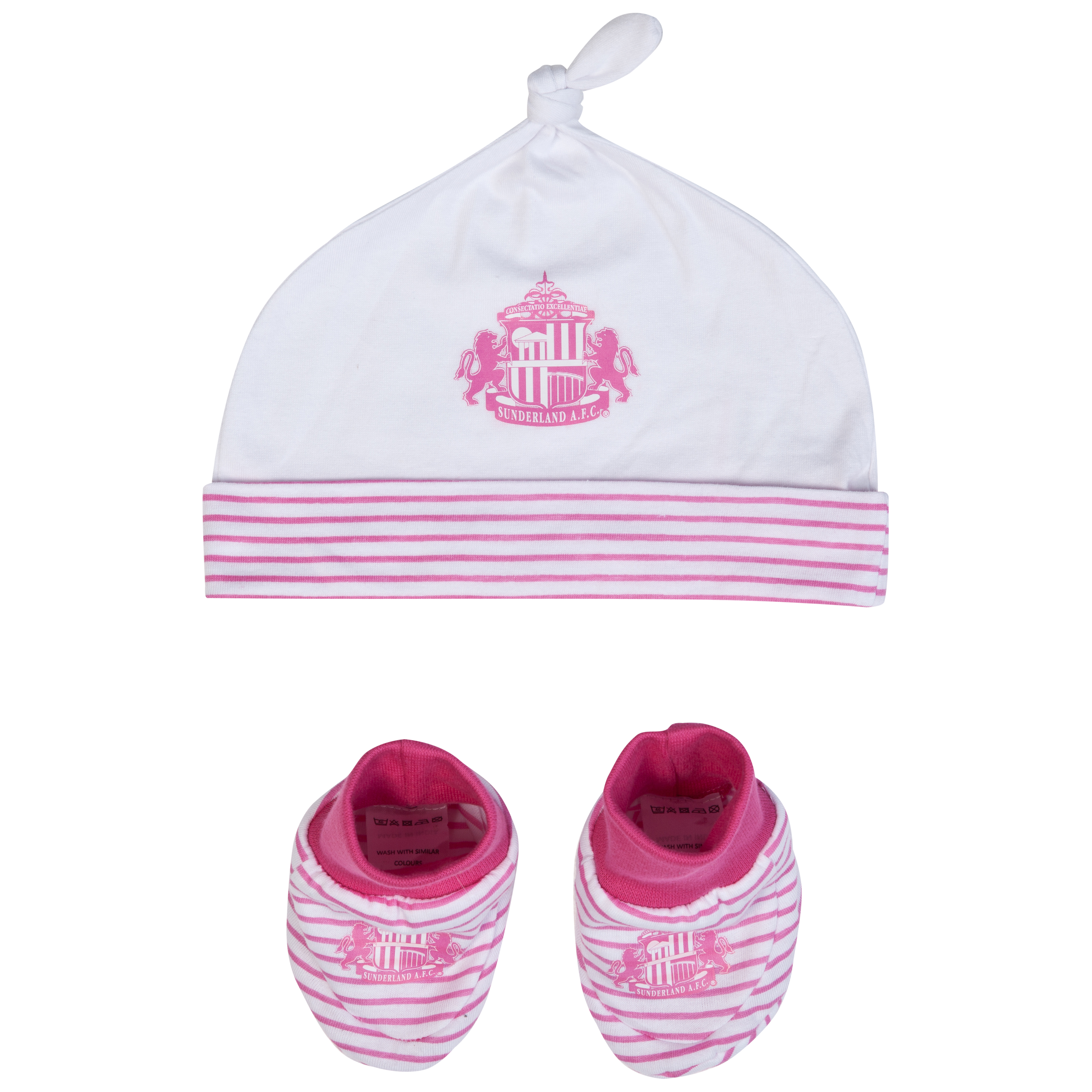Sunderland Hat and Bootie - Pink/White - Baby