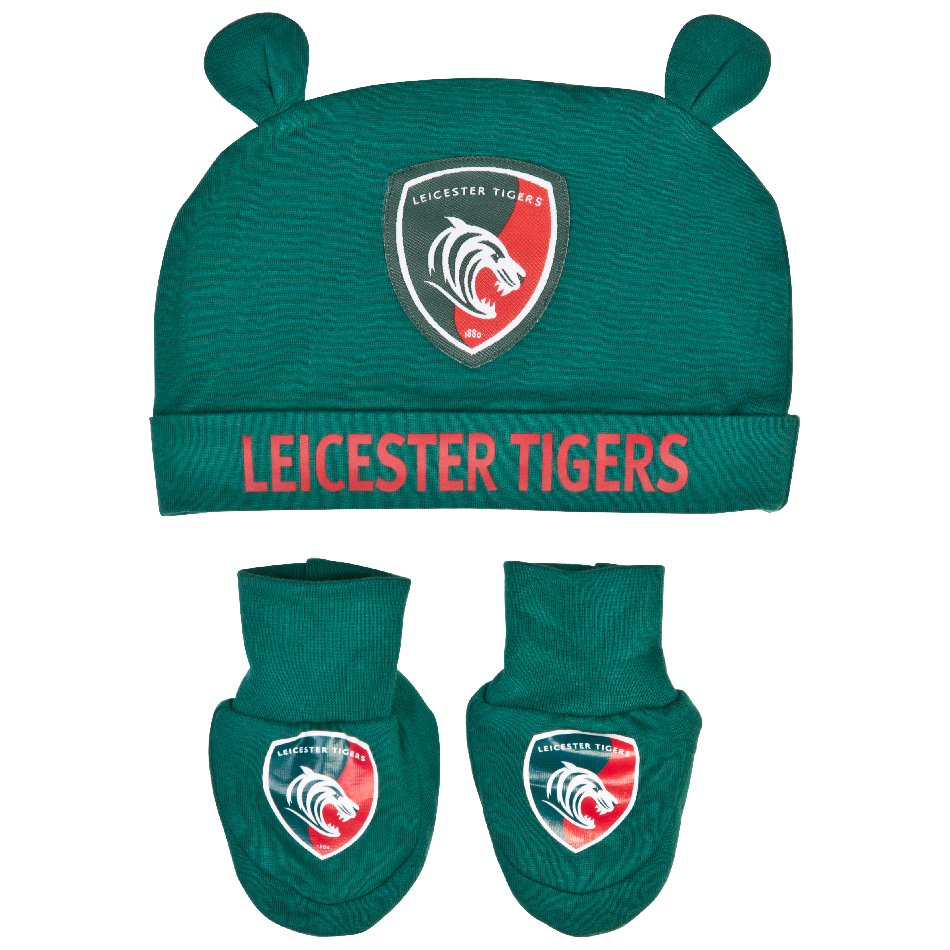 Leicester Tigers Pawprint Hat and Bootie Green~Red~White Baby