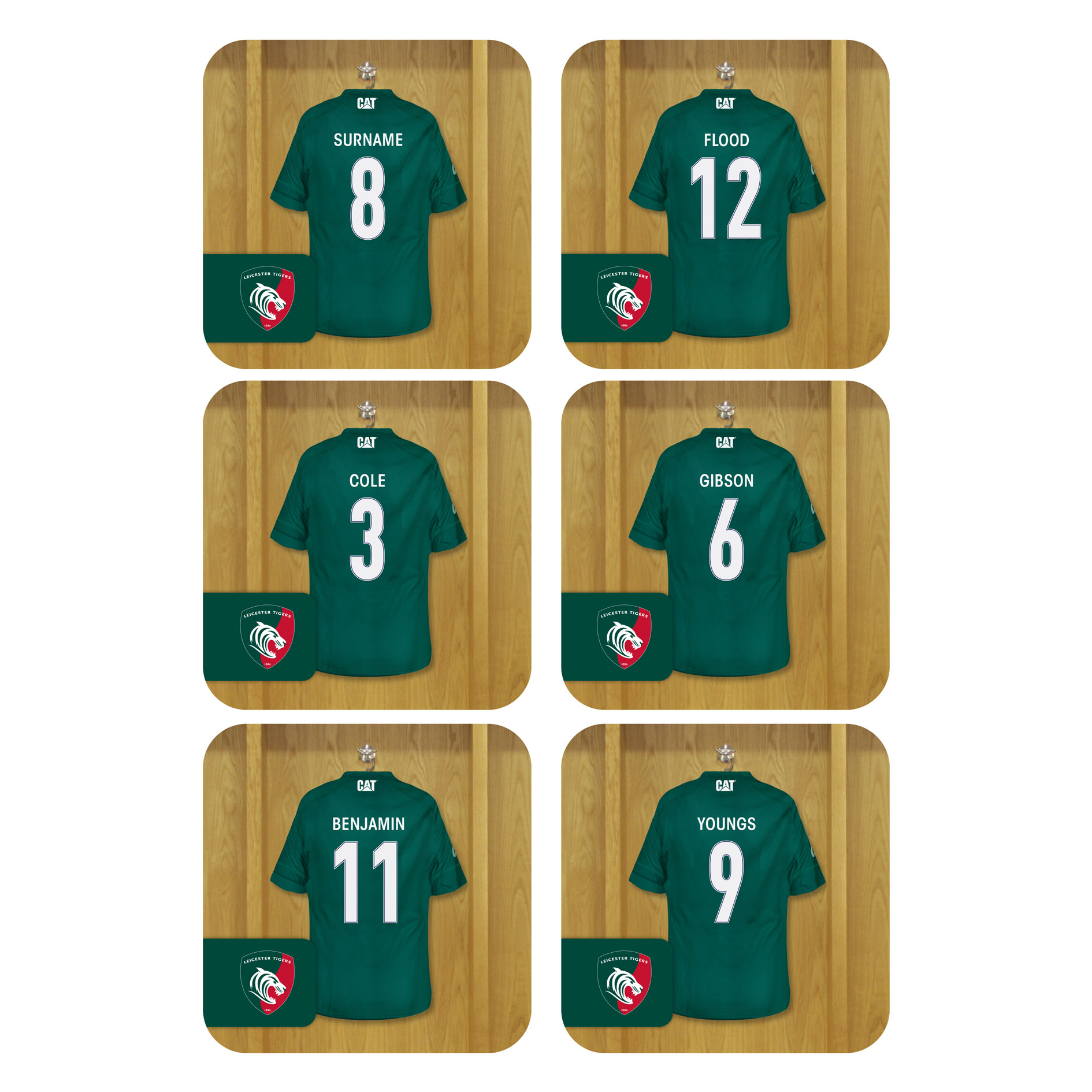 Leicester Tigers Personalised Dressing Room Coasters 6 Pack